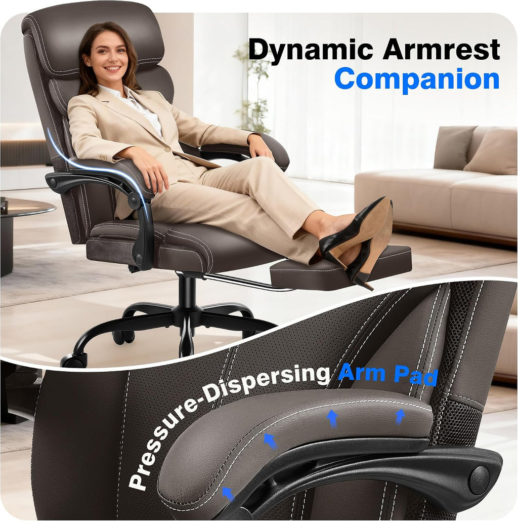AreShark Office Chair - Ergonomic Comfortable High Back Computer Desk Chair with Foot Rest - Executive Breathable Swivel Rolling Reclining Leather Chair with Lumbar Support for Home Gaming Relaxing
