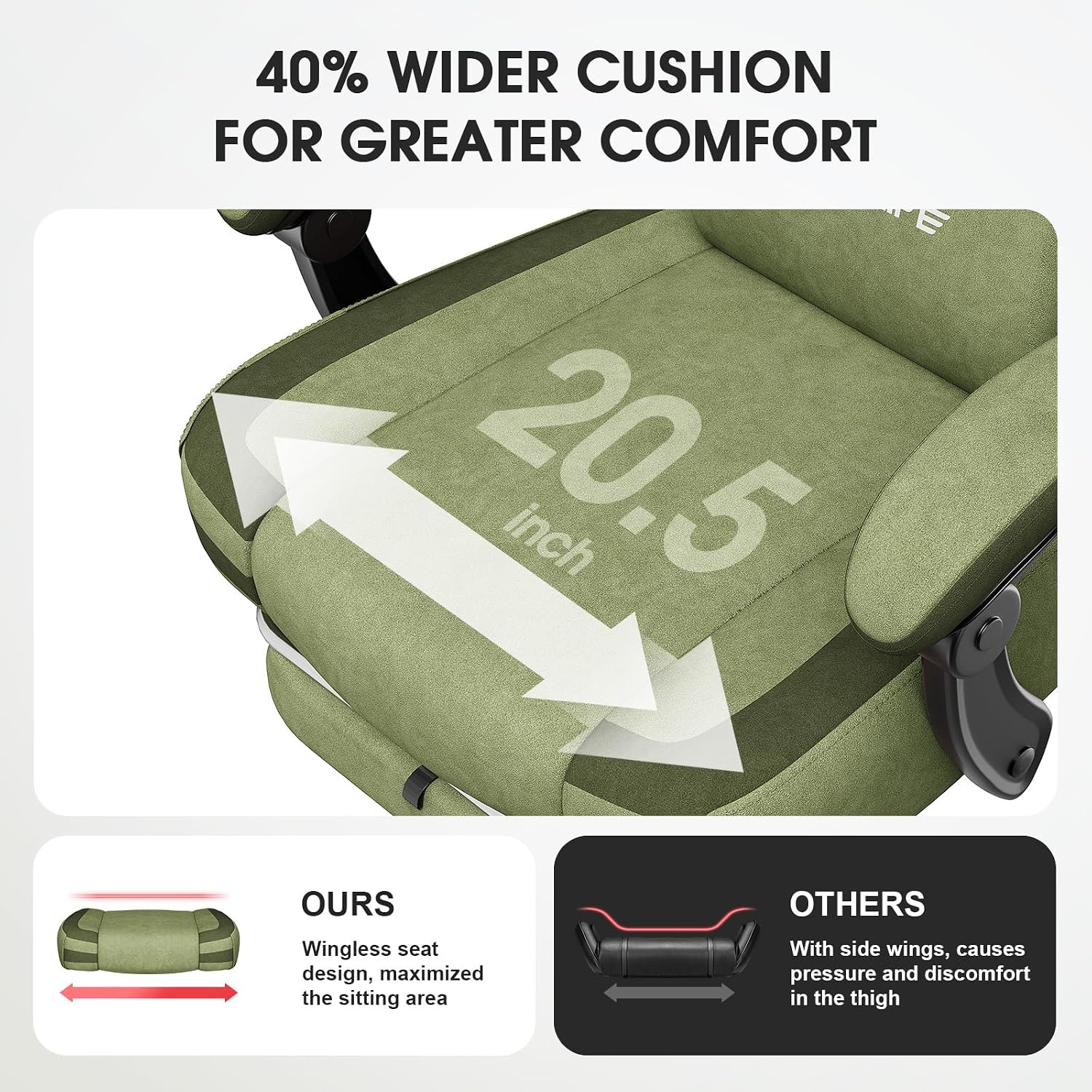 Gaming Chair, Fabric Computer Office Chair with Massage, Ergonomic Chair with Footrest Lumbar Support, Pocket Spring Widened Cushion Metal Legs 350LBS Dark Green