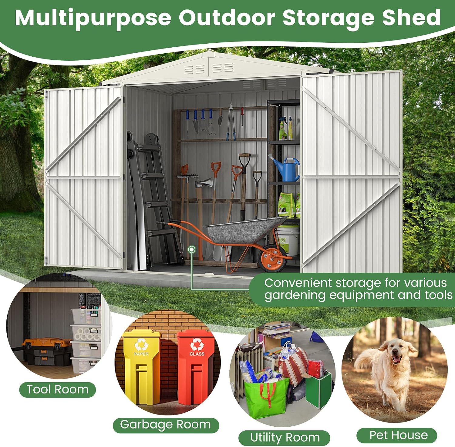 Goplus 6.8 x 3.8 FT Metal Storage Shed, All-Weather Galvanized Utility House w/Lockable Door, Easy Snap-On Sheds & Outdoor Storage for Garden, Back Yard, Lawn & Patio