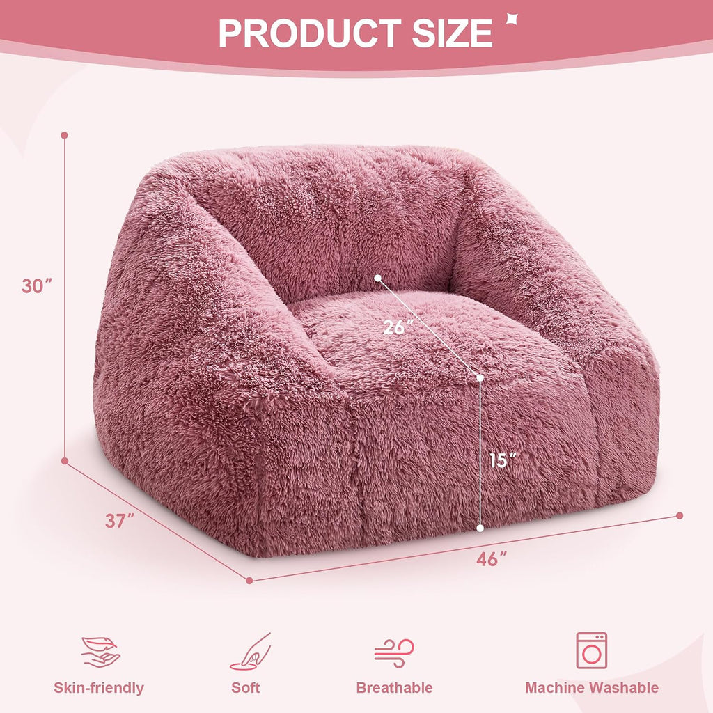Hobestluk Giant Bean Bag Chair Memory Foam Filled Sofa Chair Bean Bag for Adults/Teens/Kids, Plush Fur Oversized Lazy Sofa for Living Room Bedroom Dorm(Pale Pink)