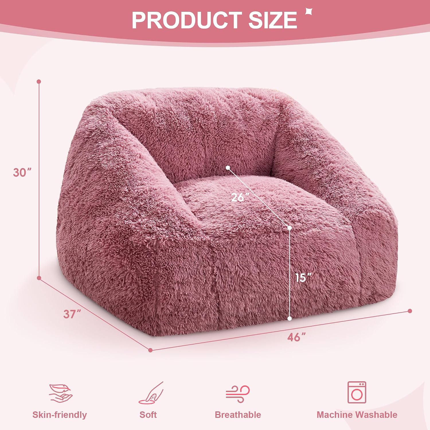 Hobestluk Giant Bean Bag Chair Memory Foam Filled Sofa Chair Bean Bag for Adults/Teens/Kids, Plush Fur Oversized Lazy Sofa for Living Room Bedroom Dorm(Pale Pink)