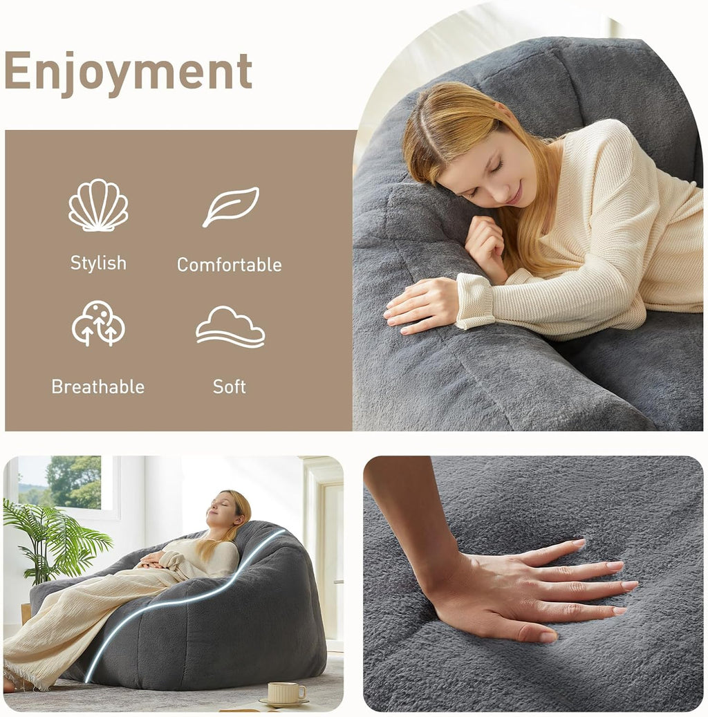 HUGHEAVEN Max Giant Bean Bag Chair, Oversized Bean Bag Sofa for Adults & Teens, Ultra-Soft Comfy Fluffy Floor Lounge Chair with Armrests, Large Bean Bag Couch for Gaming, Reading & Relaxing
