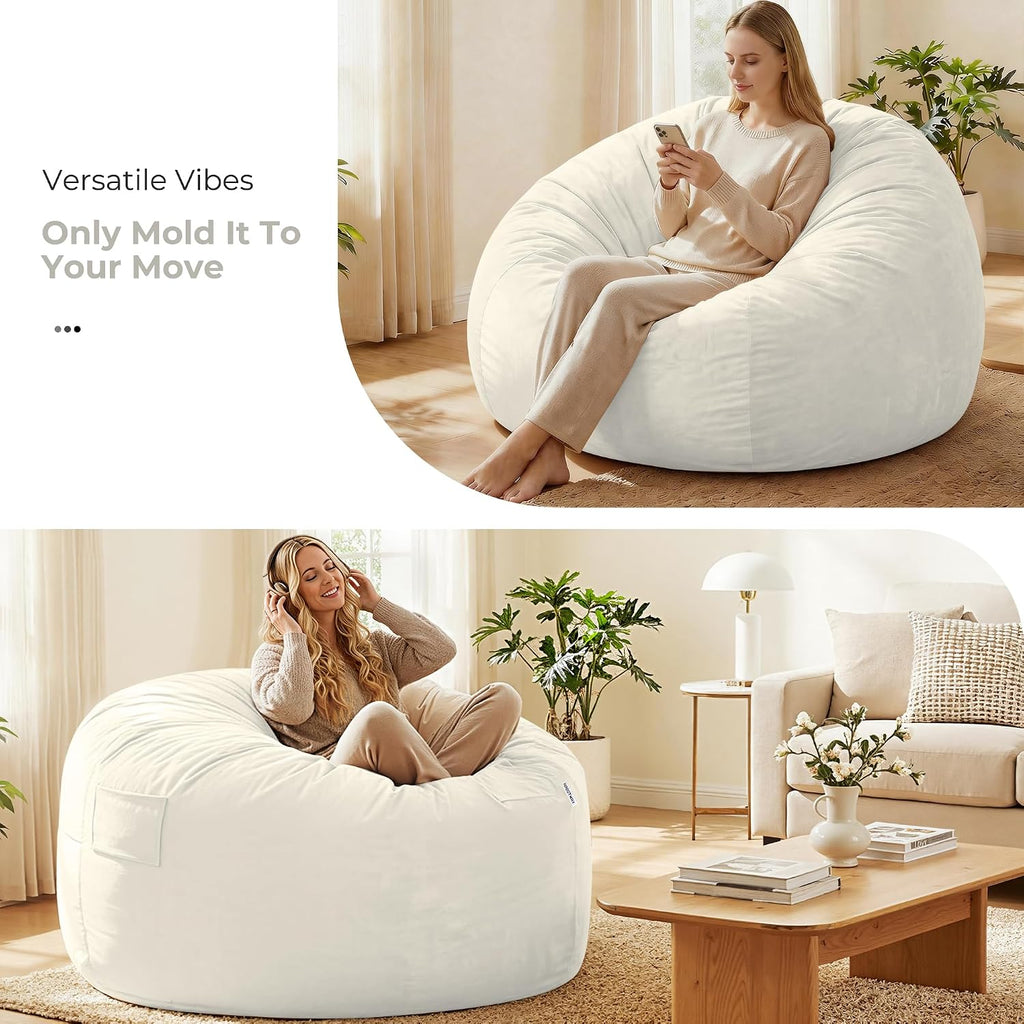HABUTWAY Bean Bag Chair: Giant 5' Memory Foam Furniture Bean Bag Chairs for Adults with Microfiber Cover 5Ft (Beige)