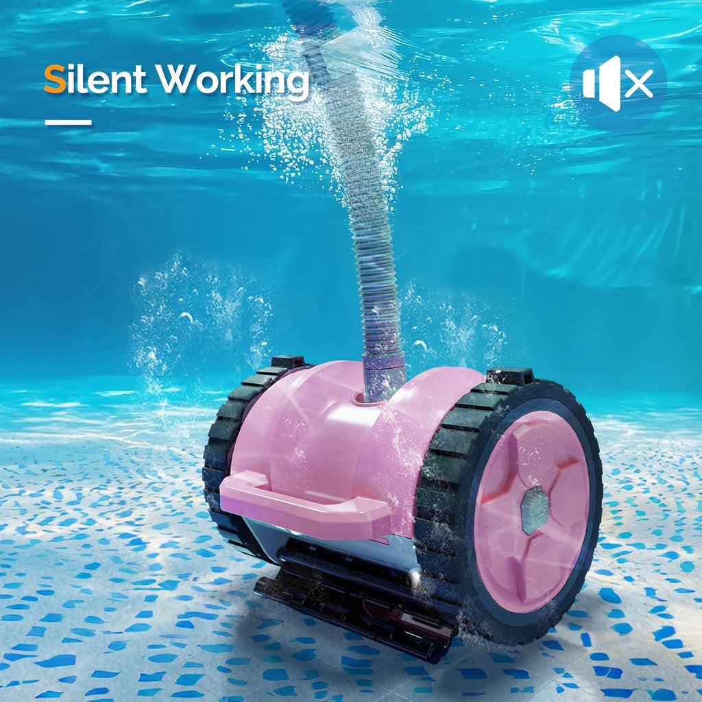 (2025 Upgrade) VINGLI Pool Vacuum Cleaner, Suction Side Wall-Climbing Sweeper for Ground&Inground Pools, Automatic Pool Vacuum with 39.6ft Tangle-Free Hose (Comfort Pink&Gray)