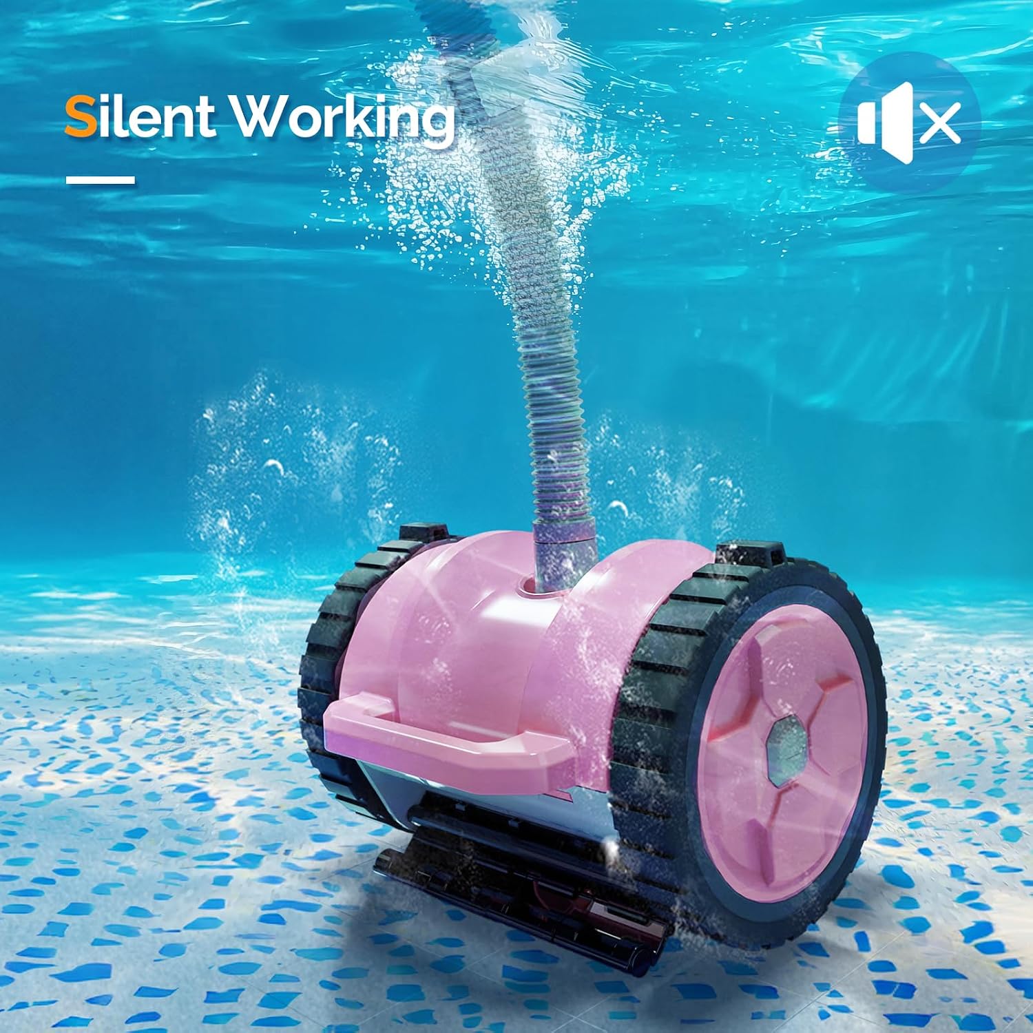 (2025 Upgrade) VINGLI Pool Vacuum Cleaner, Suction Side Wall-Climbing Sweeper for Ground&Inground Pools, Automatic Pool Vacuum with 39.6ft Tangle-Free Hose (Comfort Pink&Gray)