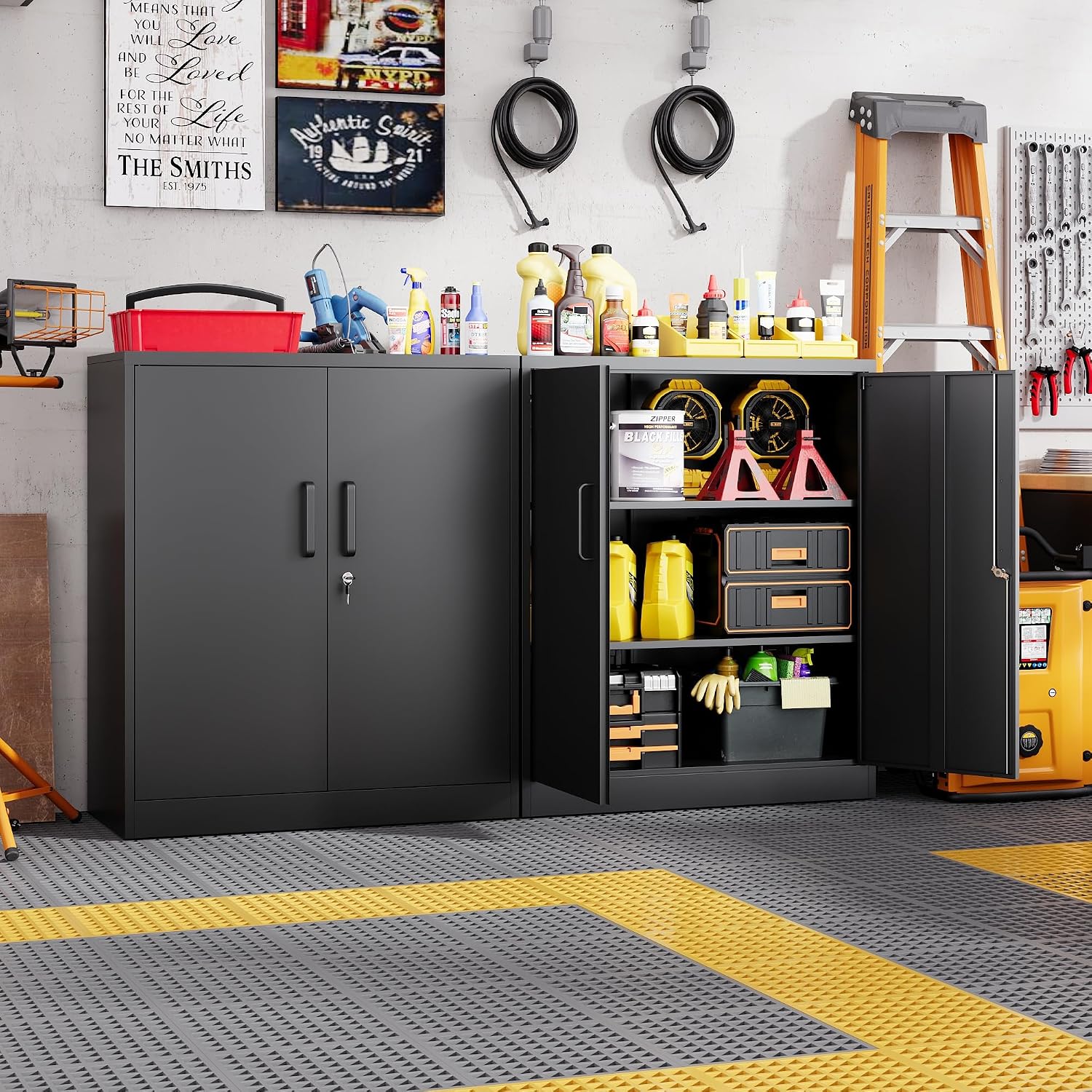 Letaya Metal Storage Cabinets with Lock, Small Locker Steel Cabinets, Adjustable Shelves 2 Doors for Home,Office, Warehouse,Garage(Black-36)