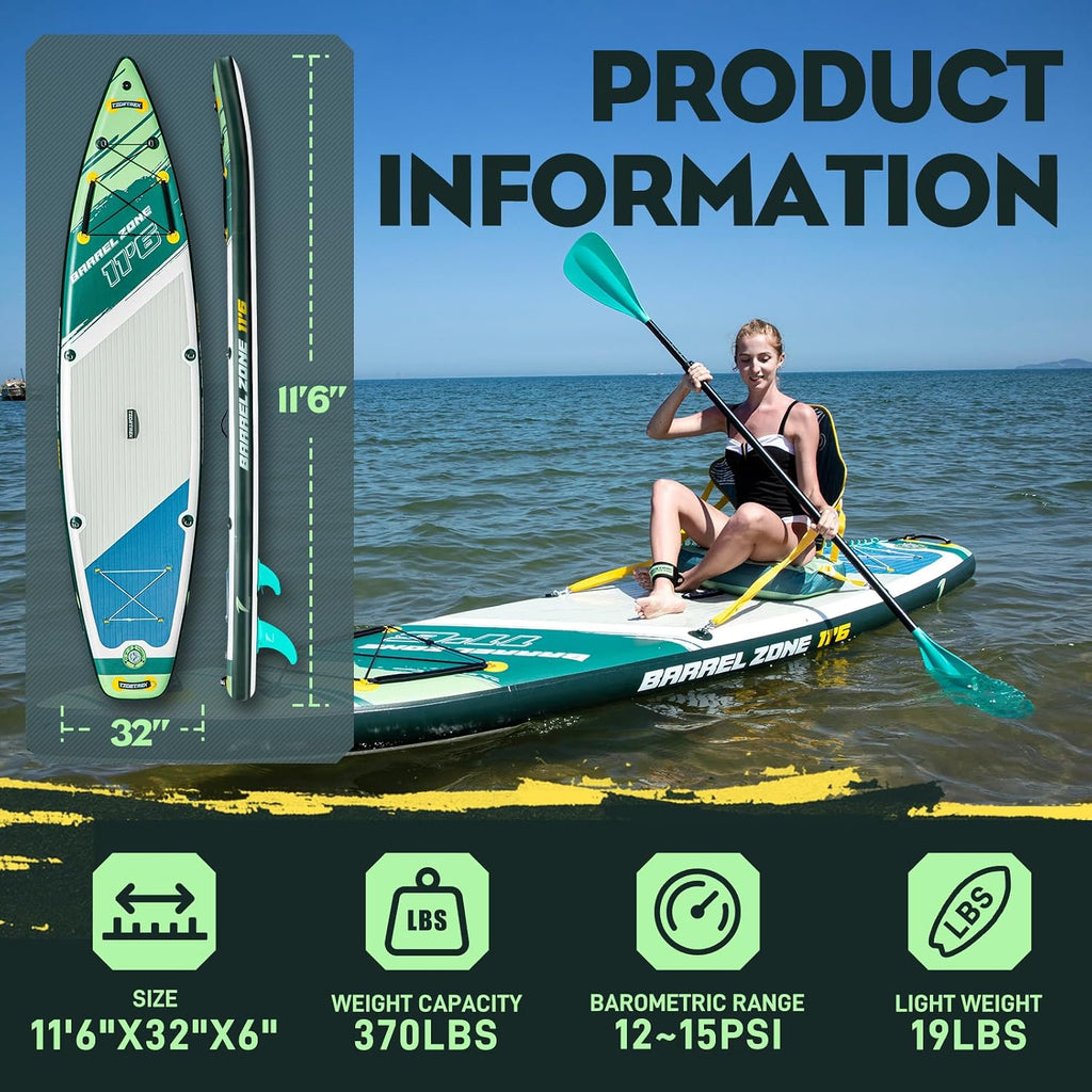 11'6' Inflatable Stand Up Paddle Boards, Premium SUP Accessories, Non-Slip Comfort Deck for Youth & Adults
