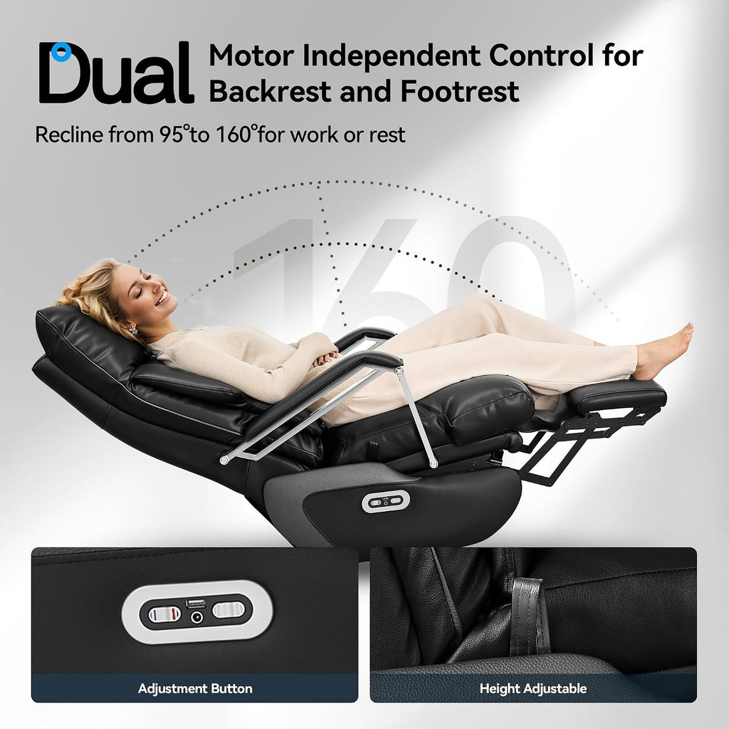 OKUP® M80A Dual Motor Electric Executive Office Chair with Heat Massage Ventilation, Comfortable Reclining Office Chair Wide Seat, Ergonomic Leather Home Office Desk Chair (Black,Multi-Functionality)