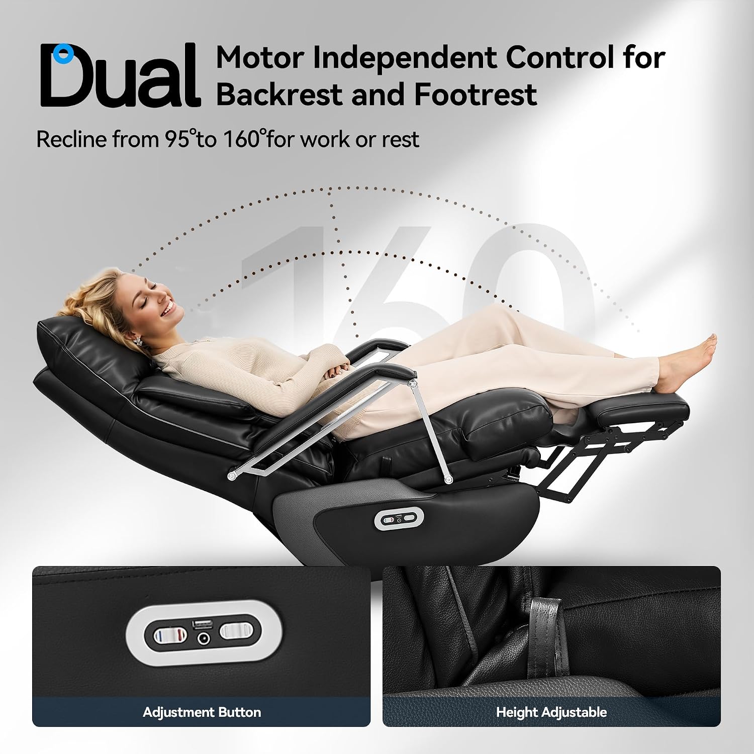 OKUP® M80A Dual Motor Electric Executive Office Chair with Heat Massage Ventilation, Comfortable Reclining Office Chair Wide Seat, Ergonomic Leather Home Office Desk Chair (Black,Multi-Functionality)