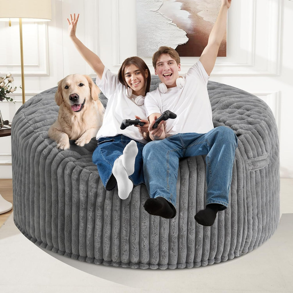 Homguava 5 FT Bean Bag Chair,5' Big Bean Bag,Giant Bean Bag Chairs for Adults with Memory Foam Filled,Comfy Large Beanbag Chairs Soft Bean Bag Sofa with Dutch Corded Plush Cover-Grey
