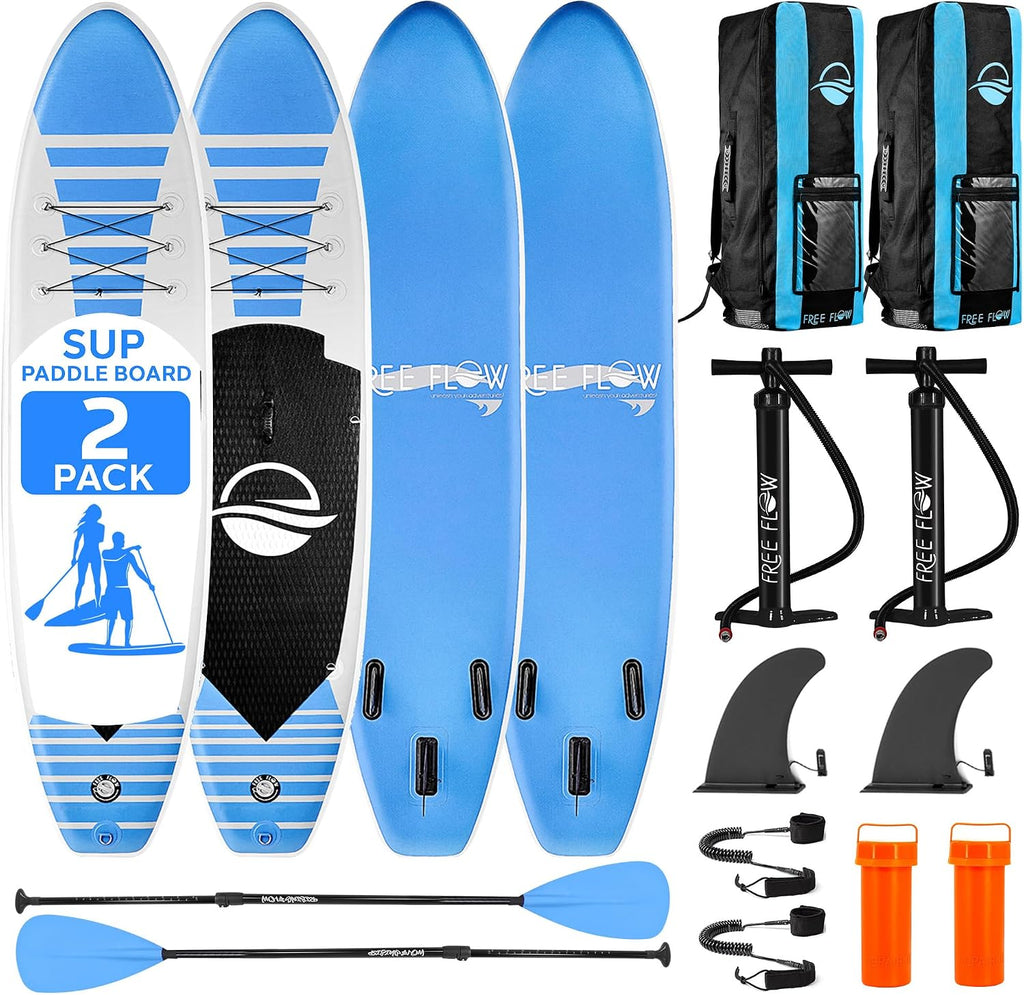 SereneLife 10' Inflatable Stand Up Paddle Board 2-Pack with Premium SUP Accessories – 32' Wide Stable Design with Non-Slip EVA Deck Pad for Youth and Adults, 350 lbs. Capacity Each