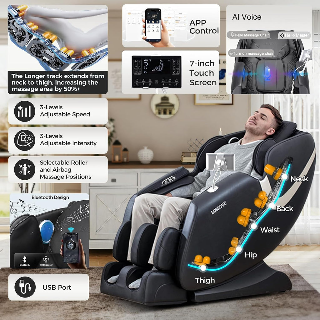2026 Massage Chair Full Body, AI APP Control Shiatsu Zero Gravity Massage Chair with Foot Roller, Back Calf Heated, Bluetooth Speaker, Relaxing Massaging Recliner for Friend Family