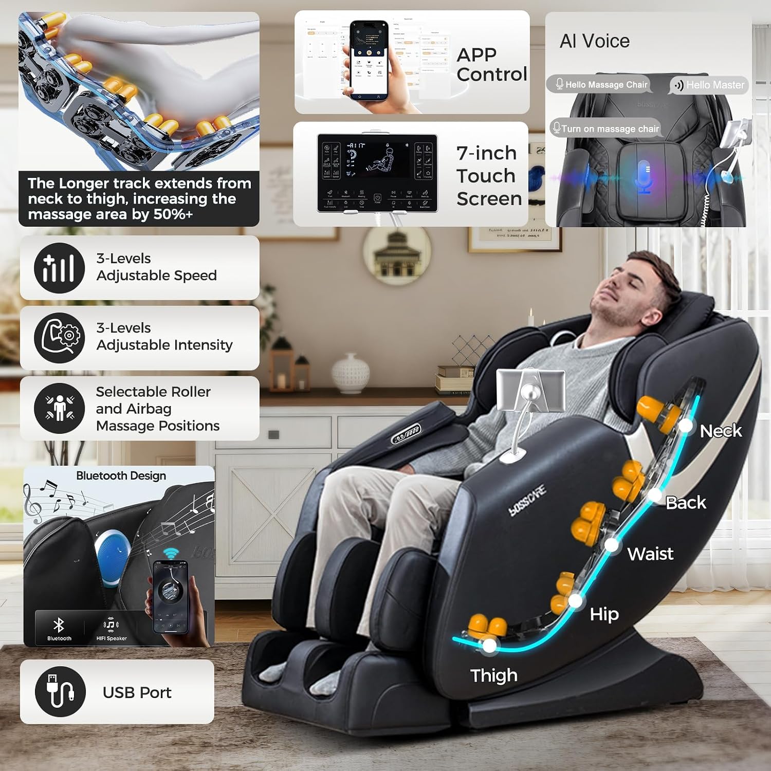 2026 Massage Chair Full Body, AI APP Control Shiatsu Zero Gravity Massage Chair with Foot Roller, Back Calf Heated, Bluetooth Speaker, Relaxing Massaging Recliner for Friend Family