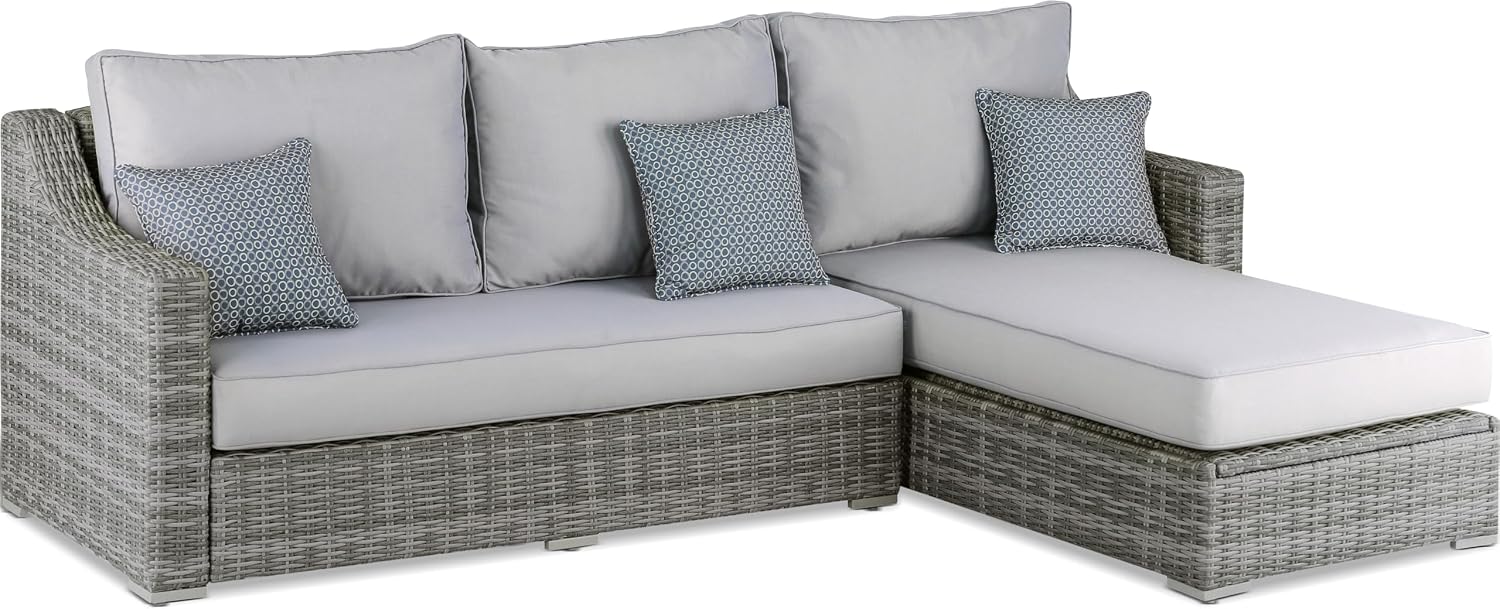 Elle Decor Vallauris Patio Outdoor Furniture Collection, Premium All Weather Wicker, Storage Sectional, Gray
