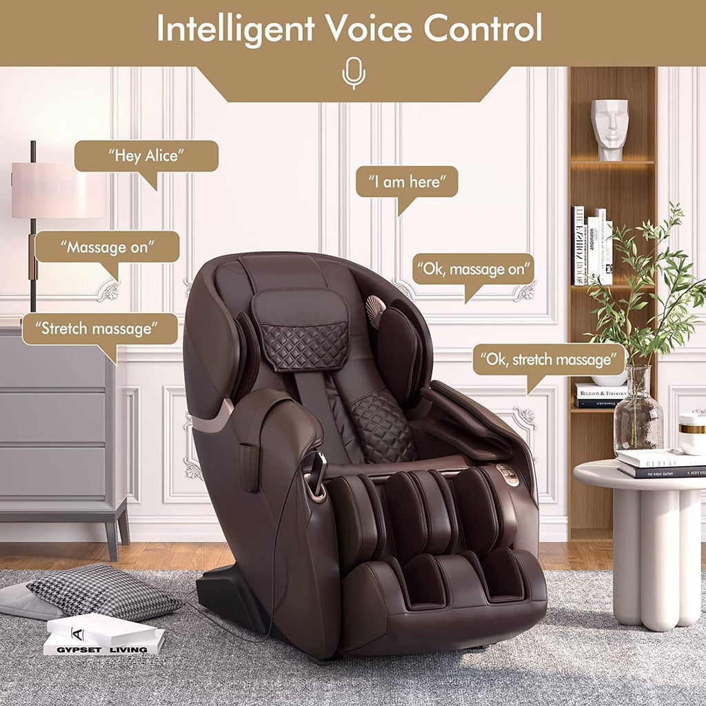 COSTWAY Massage Chair, Full Body Zero Gravity Massage Recliner with 12 Auto Modes, 53-Inch SL Track, 28 Airbags, Thai Stretch, Bluetooth Speaker, Foot Roller, Heat Therapy, Space-Saving, Brown