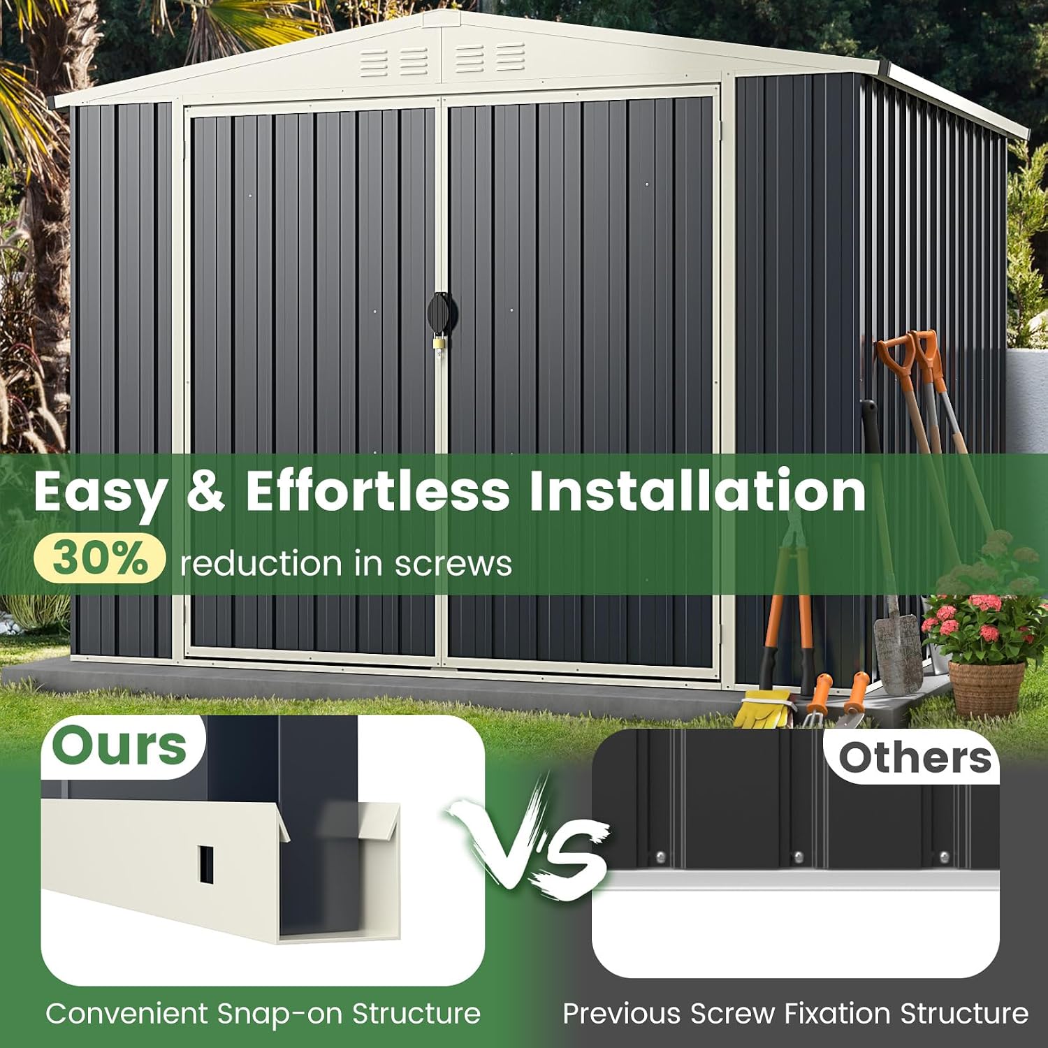 Goplus 7.5 x 6.3 FT Metal Storage Shed, All-Weather Galvanized Utility House w/Lockable Door, Easy Snap-On Sheds & Outdoor Storage for Garden, Back Yard, Lawn & Patio