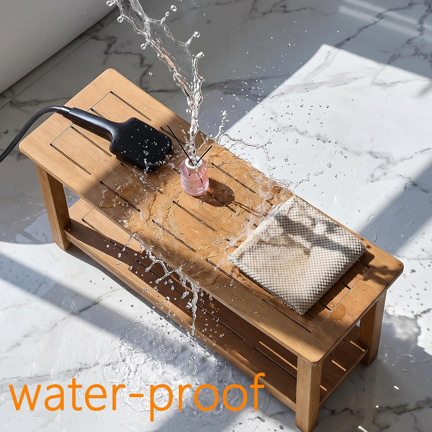 36'' Large Shower Bench Seat, Poly Lumber Bath Stool for Inside Shower Waterproof, HDPS Bathroom Chair for Shaving Legs with Adjustable Feet, Non-Slip & No Maintenance, Brown (36 x 13 Inches)