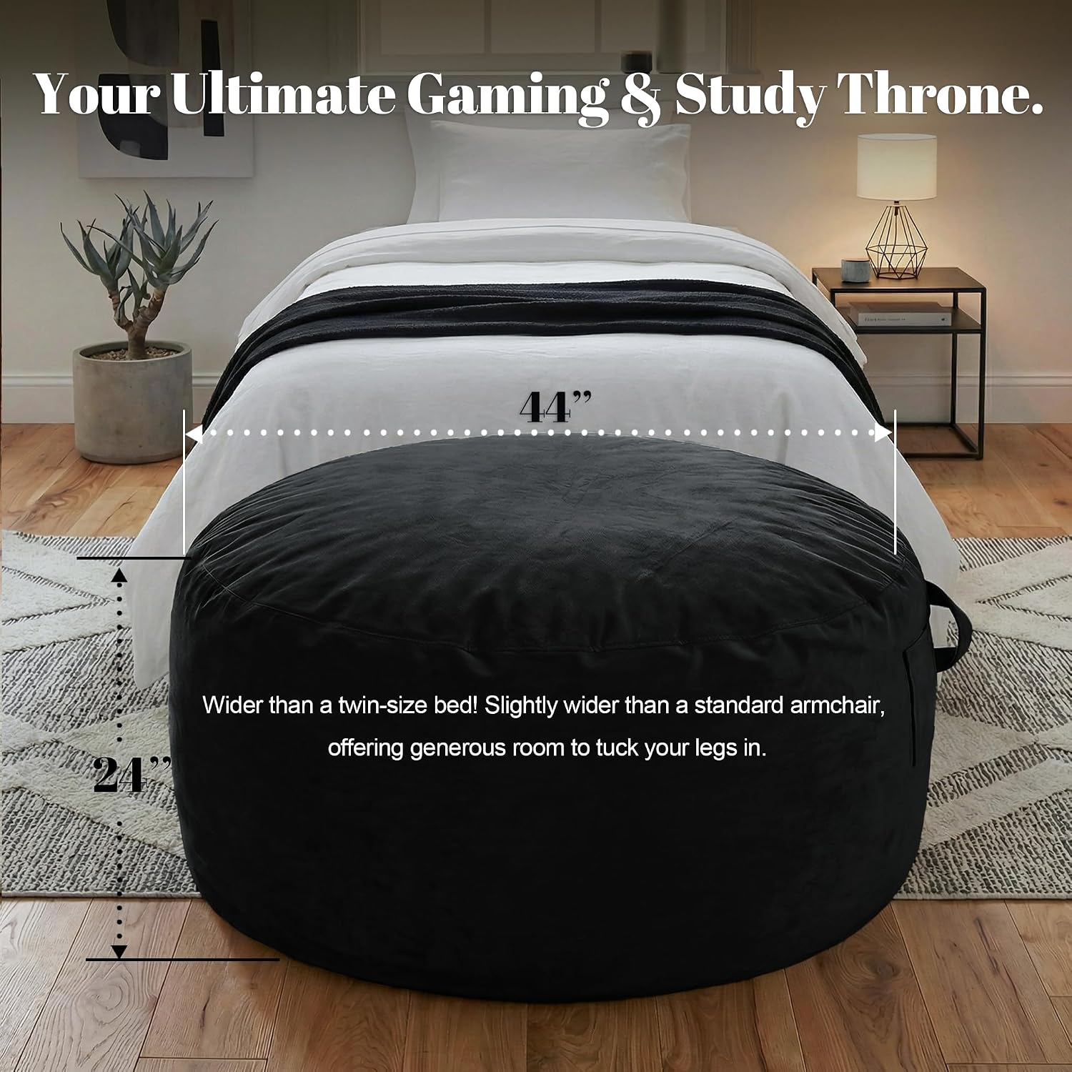 Codi Bean Bag Chair with Filler Included, 4 FT - Comfy Large Beanbag Chairs for Adults, Memory Foam Added - Machine Washable and Soft Mink Bonded Cover - Black, 4ft