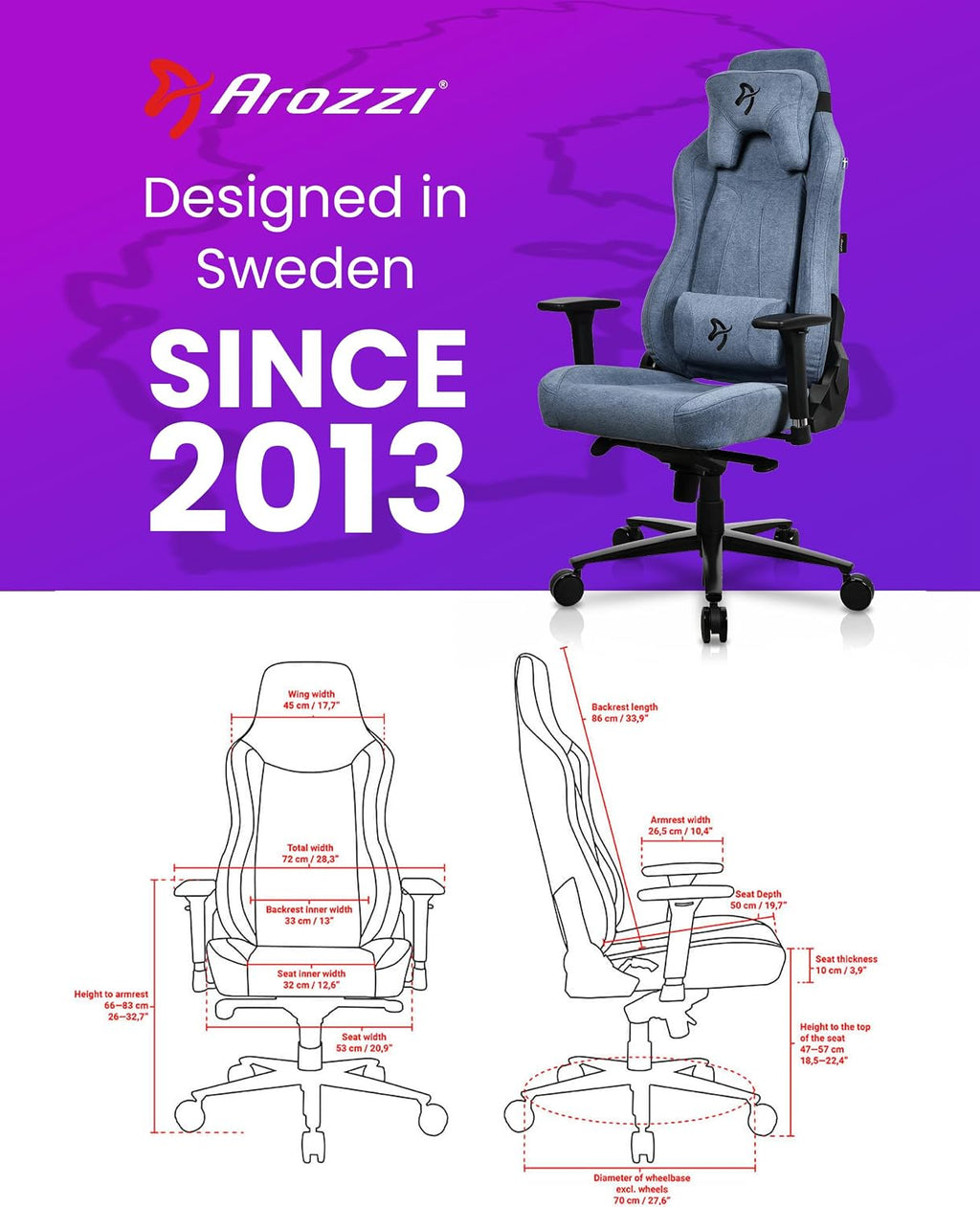 Arozzi Vernazza Soft Fabric Durable Upholstery Ergonomic Office and Gaming Chair with High-Level Features Like 3D Armrests and a Pro Mechanism Along with Soft Neck & Lumbar Support Pillows-Blue