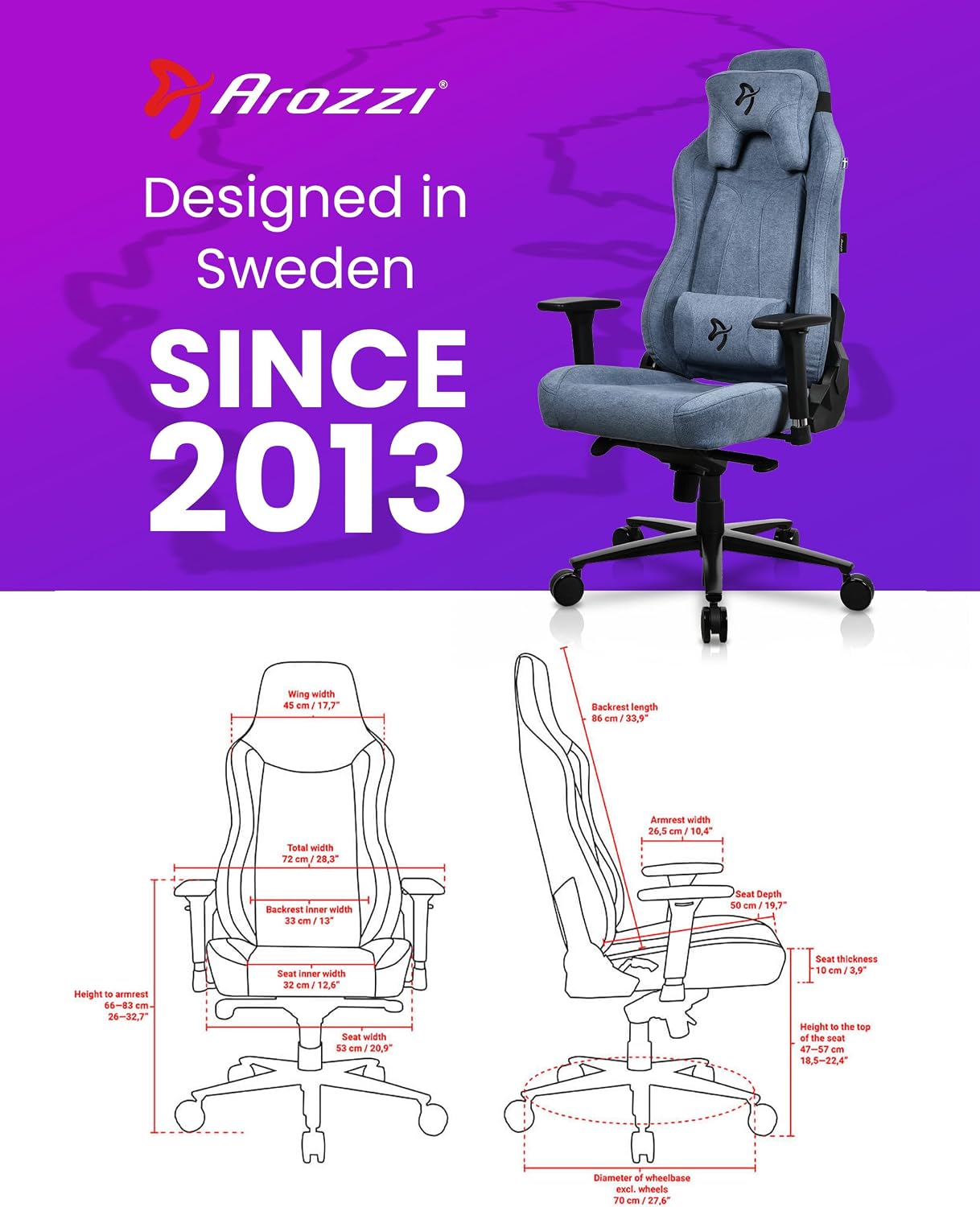 Arozzi Vernazza Soft Fabric Durable Upholstery Ergonomic Office and Gaming Chair with High-Level Features Like 3D Armrests and a Pro Mechanism Along with Soft Neck & Lumbar Support Pillows-Blue