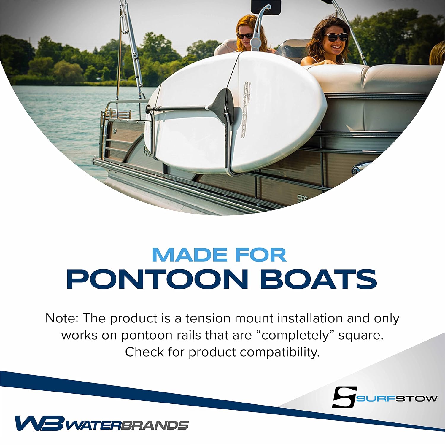 SurfStow SUPRax 50053 Square Rail Pontoon Boat Mount Single Board | Stand-Up Paddle Board Rack | SUP Board Storage | Pontoon Boat Accessories | Metallic | 26 x 11 x 4 inches