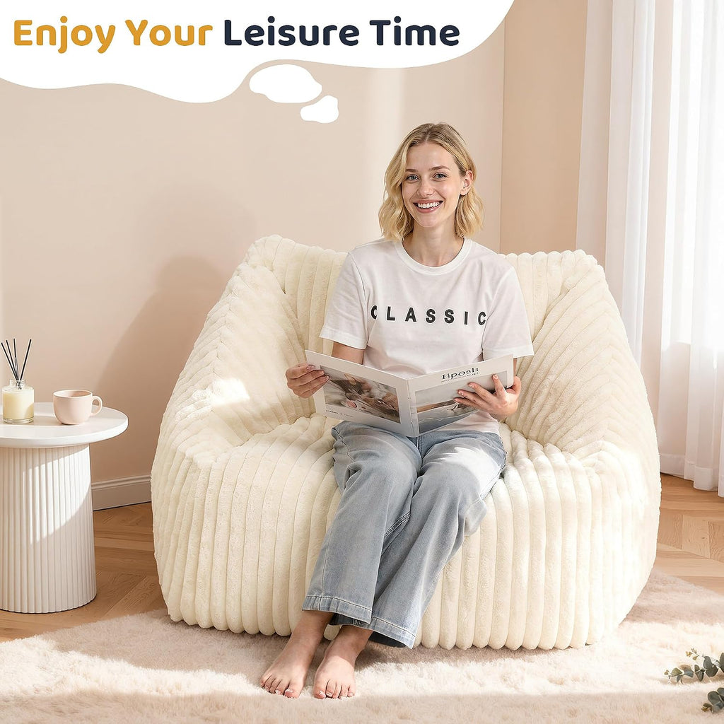 HABUTWAY Bean Bag Chair, Giant Bean Bag Chairs for Adults and Kids, Bean Bag Sofa, Lazy Floor Sofa, Faux Fur Beanbag Chair with Armrests for Living Room Bedroom (Beige)