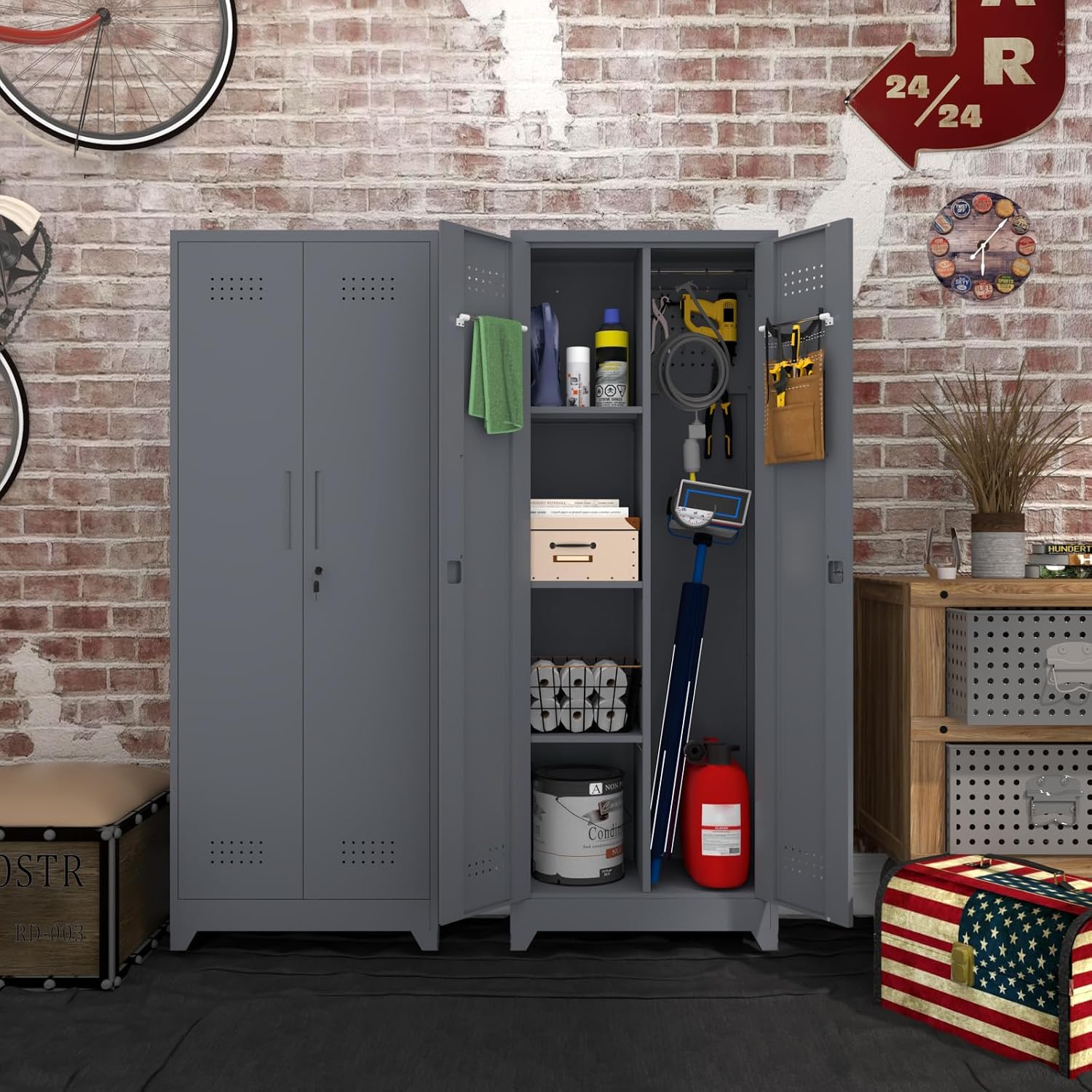 IRONFFICE Storage Cabinet,Metal Locking Cabinets with Doors and Shelves,Functional Garage Storage Cabinet for Garage, Home Office,Gray