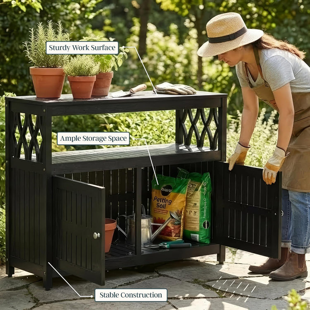 DTY Outdoor Living Longs Peak Eucalyptus Wood Sideboard Table, Outdoor Buffet Cabinet with Storage, Espresso Oil Weather-Resistant Finish