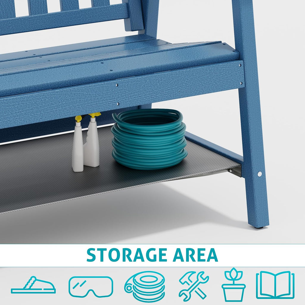 Anbuy Outdoor Bench Weatherproof, 2-Person Adjustable Height Patio Bench with 660lbs Weight Capacity, Garden Potting Bench Never Rot and Fade, Comfort for Porch, Patio, Backyard and Park (Blue)