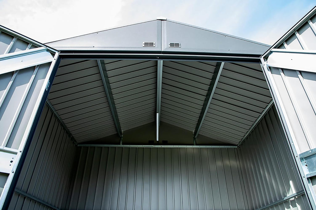Arrow Shed Elite 10' x 12' Tall Outdoor Steel Storage Shed with High Gable and Lockable Doors Storage Building, Anthracite