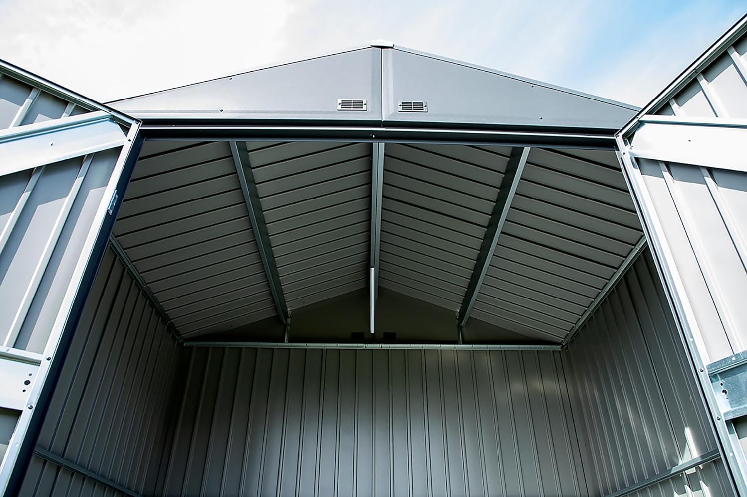 Arrow Shed Elite 10' x 12' Tall Outdoor Steel Storage Shed with High Gable and Lockable Doors Storage Building, Anthracite