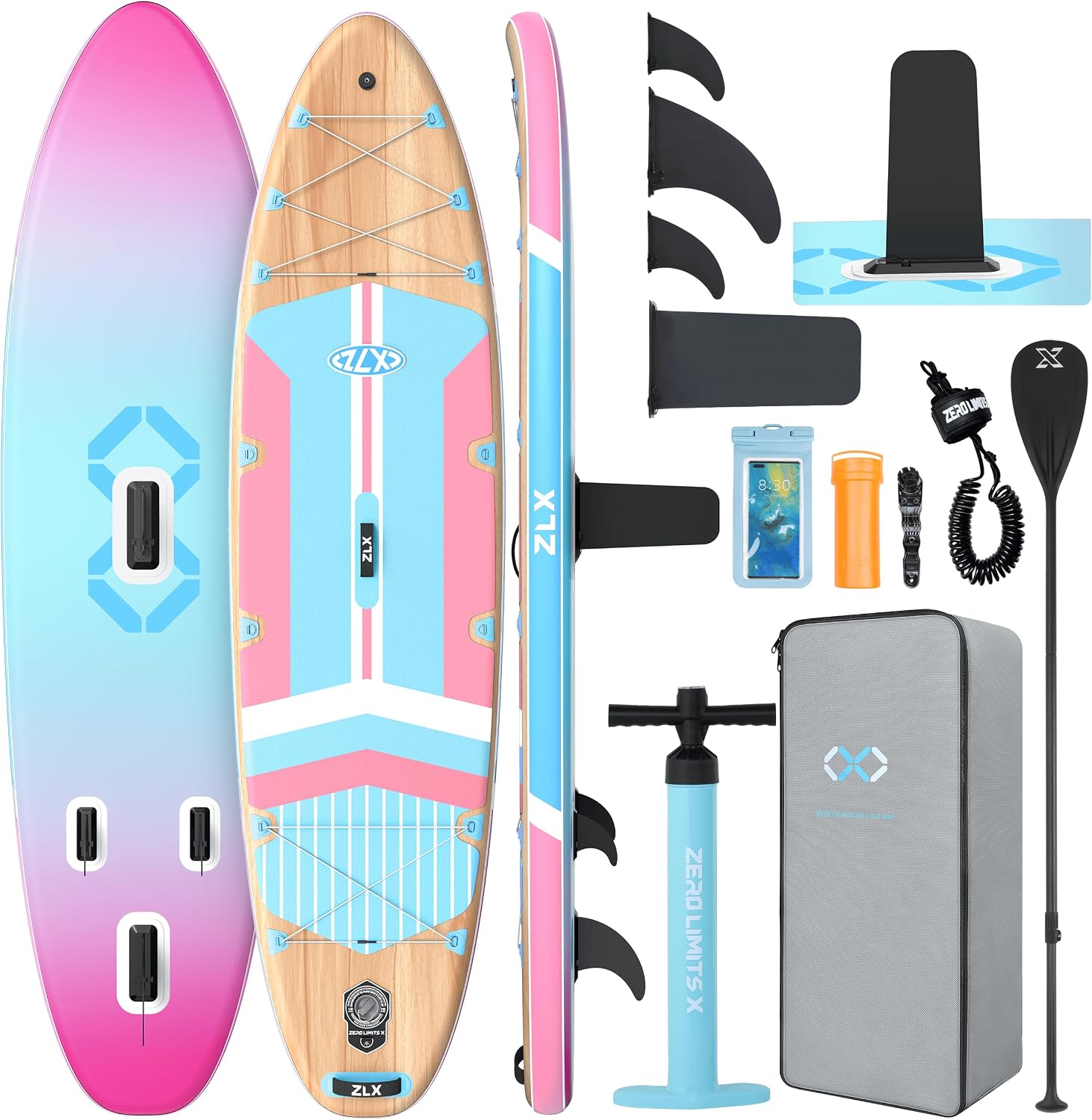 ZLX 11'6'x35' Ultra Wide Inflatable Stand Up Paddle Board | Stable Non-Slip Deck Pad, Unique Fin System, Premium SUP Accessories & Backpack - Upgraded Pump for Adults, All Skill Levels