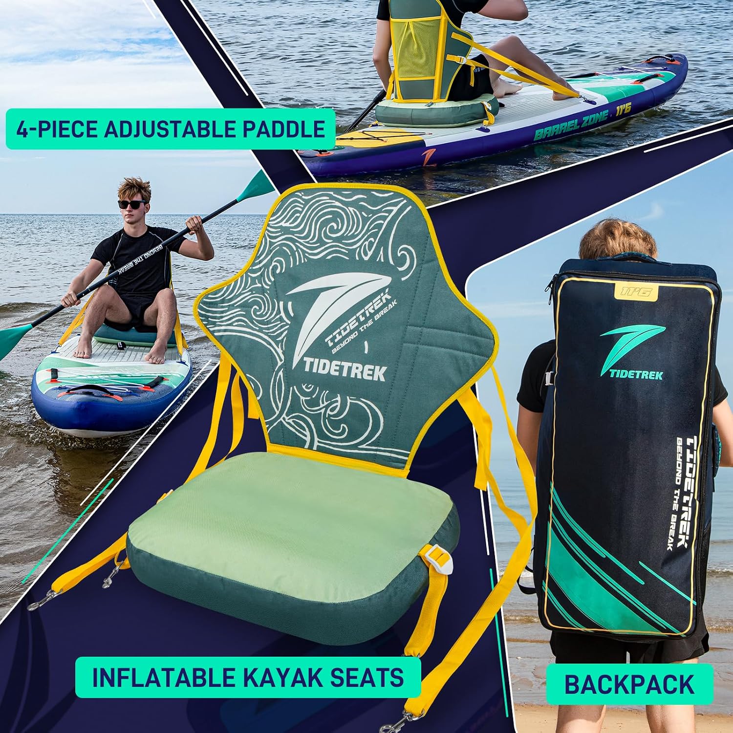 11'6' Inflatable Stand Up Paddle Boards, Premium SUP Accessories, Non-Slip Comfort Deck for Youth & Adults