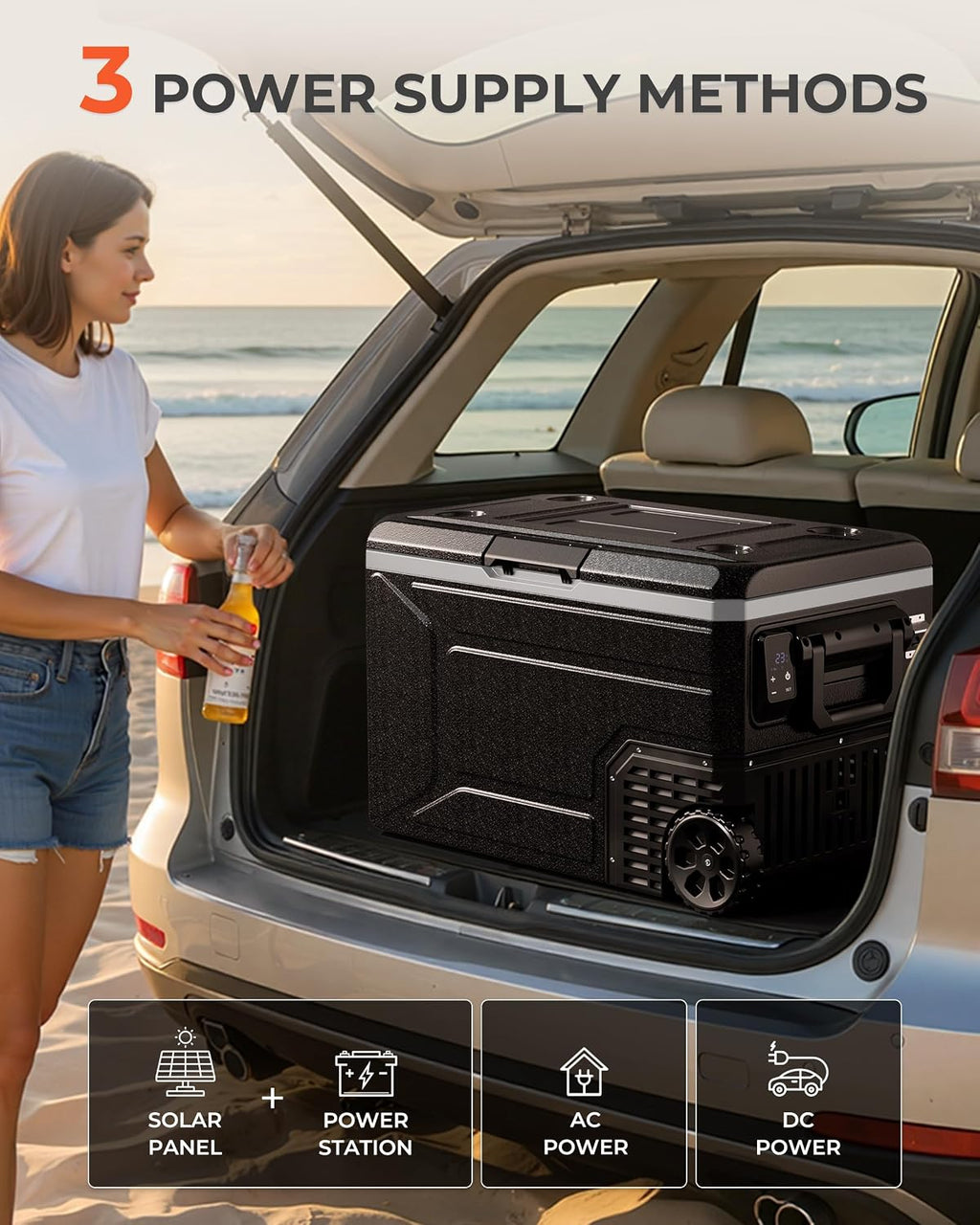EKOJUCE 12V Refrigerator, 69 Quart Electric Cooler, 12V/24V DC 100~240V AC, 12v cooler -4℉~68℉, Portable Freezer with Wheels for Truck, RV, Camping,Travel