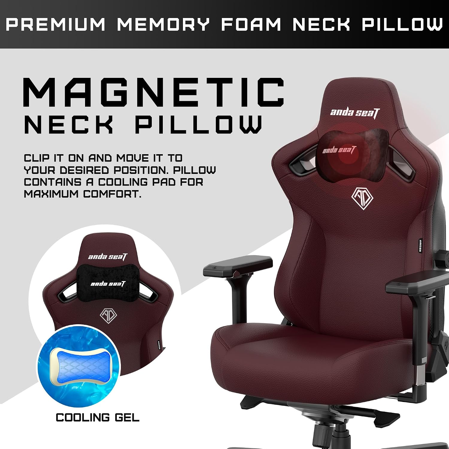 Anda Seat Kaiser 3 XL Gaming Chairs for Adults - Ergonomic Maroon PVC Leather Gaming Chair with Lumbar Support, Comfortable Office Seat with Neck Support - Heavy Duty Wide Gamer Seat
