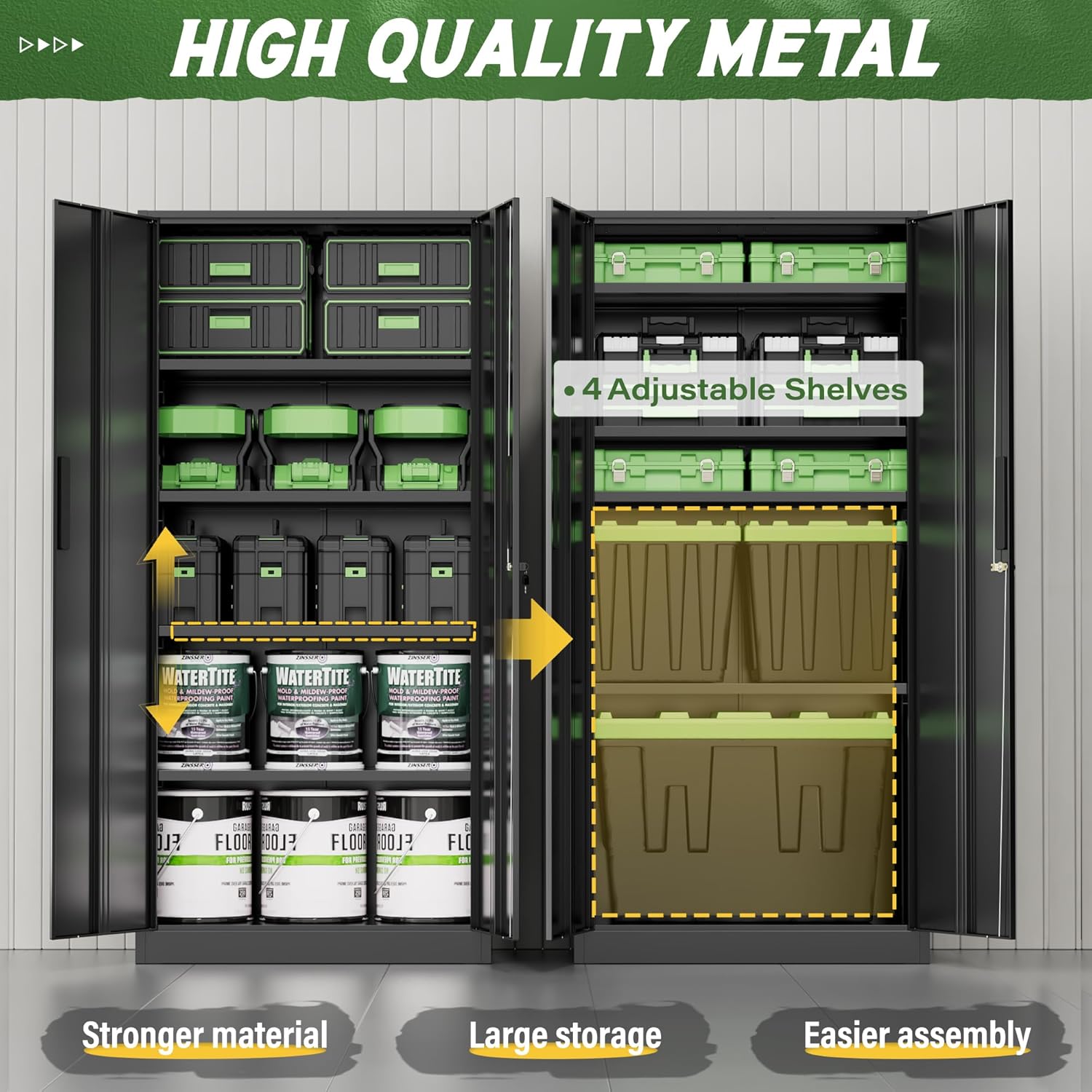 Greenvelly Metal Storage Cabinet, 72' Black Steel Garage Cabinet with Doors and Adjustable Shelves, Metal Cabinet with Lock,Garage Cabinets and Storage System for Garage,Home Office,School