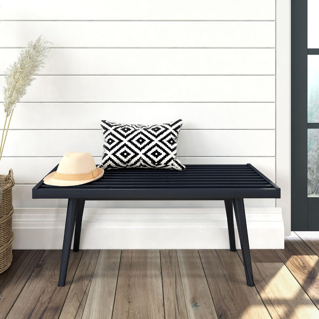 Plank+Beam Entryway Bench, Wooden End of Bed Bench for Bedroom, Mid-Century Modern Square Bench for Hallway, Living Room, Indoor, Porch, 41.25', Black