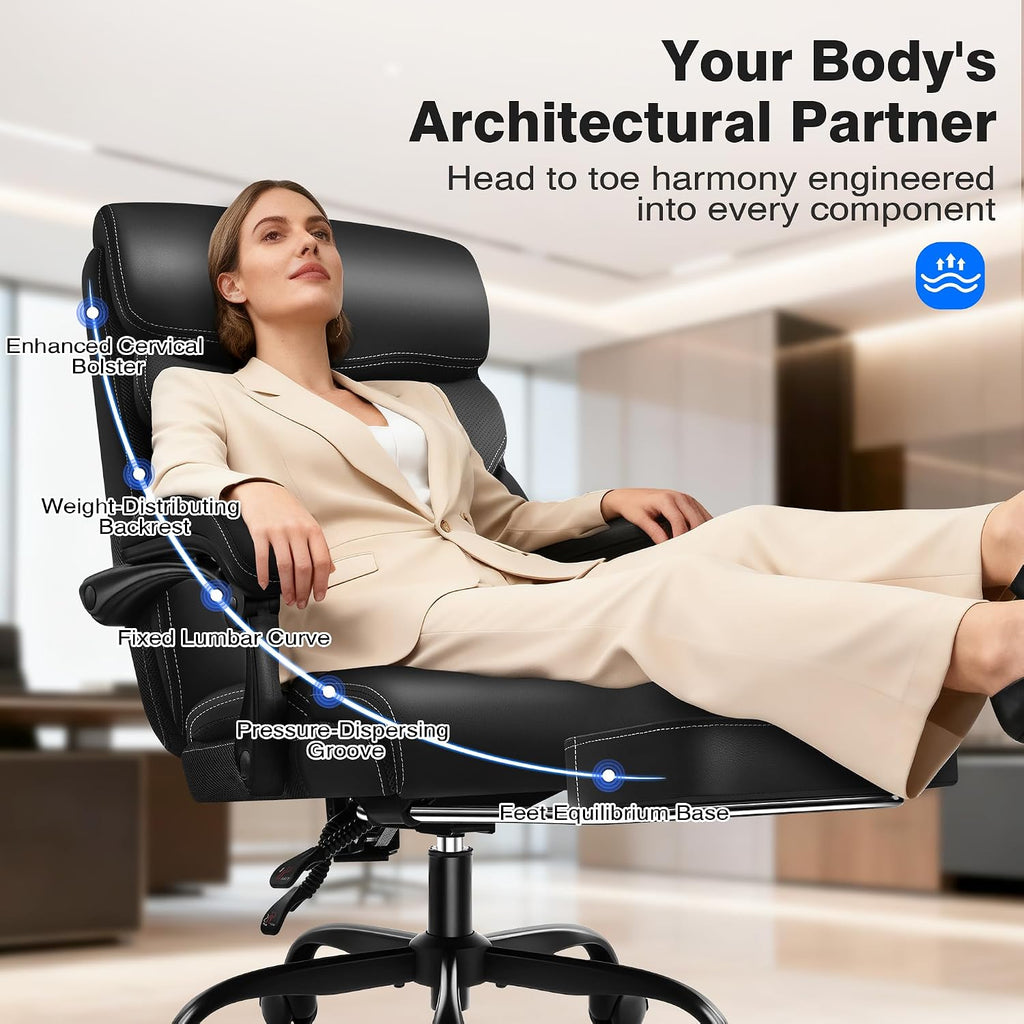 AreShark Office Chair - Ergonomic Comfortable High Back Computer Desk Chair with Foot Rest - Executive Breathable Swivel Rolling Reclining Leather Chair with Lumbar Support for Home Gaming Relaxing
