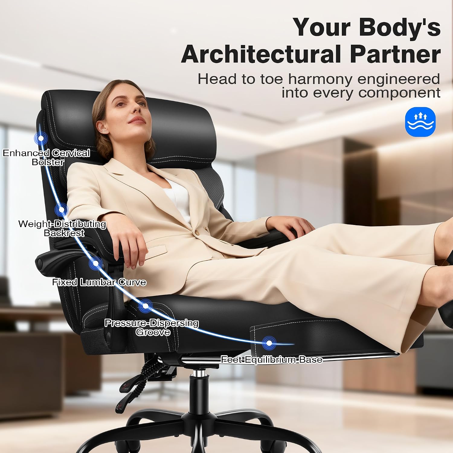 AreShark Office Chair - Ergonomic Comfortable High Back Computer Desk Chair with Foot Rest - Executive Breathable Swivel Rolling Reclining Leather Chair with Lumbar Support for Home Gaming Relaxing
