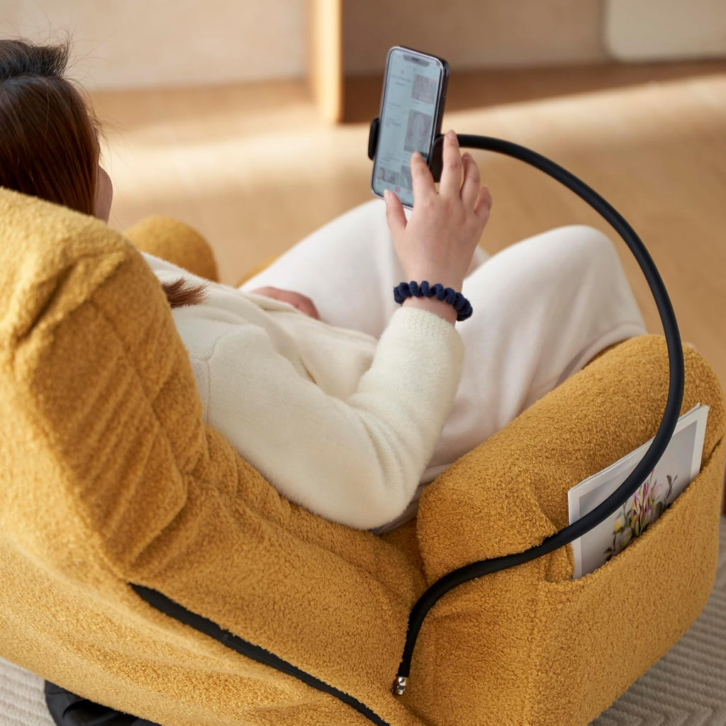 360° Swivel Floor Gaming Chair with 5 Position Adjustable, Folding Gaming Sofas with Phone Holder & Pockets, Cushion Padded Chaise Lounge Chair for Adults, Home Office Floor Leisure Chairs, Yellow