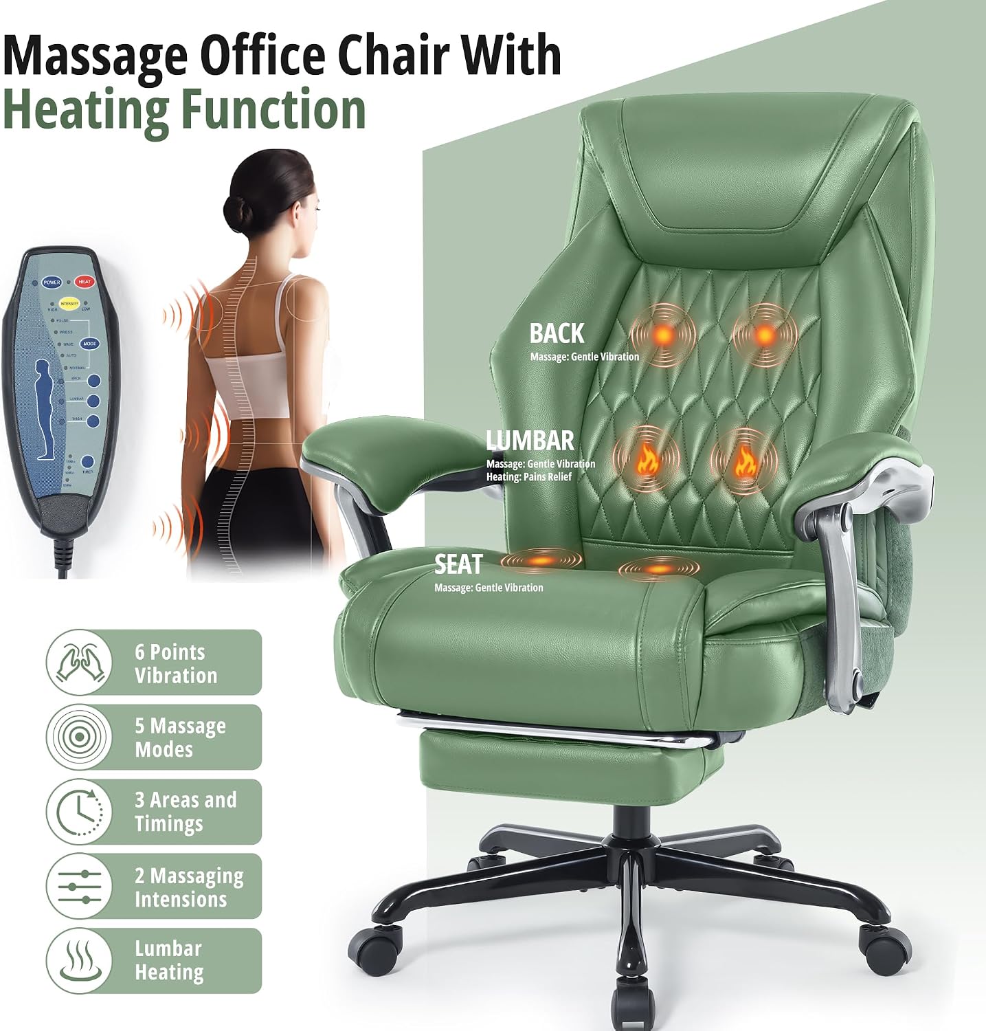 Massage Office Chair with Heat & Footrest, Ergonomic Reclining Executive Desk Chairs with 6-Point Vibration, PU Leather Computer Chair for Home Office or Gaming