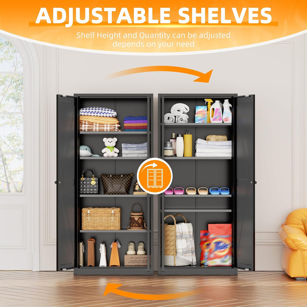 INTERGRAET 63' H Pantry Cabinet, Metal Kitchen Pantry Cabinets with 2 Doors and 4 Shelves, Farmhouse Food Storage Cabinets, Large Pantry Cabinets for Home,Kitchen,Living Room/Dining