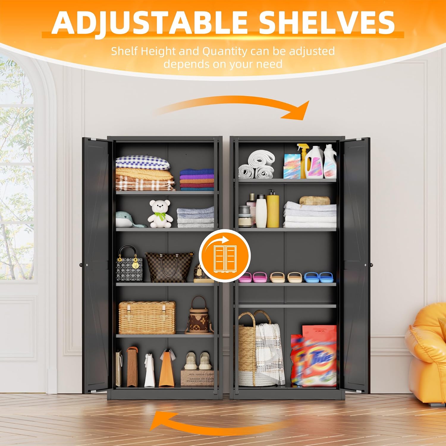 INTERGRAET 63' H Pantry Cabinet, Metal Kitchen Pantry Cabinets with 2 Doors and 4 Shelves, Farmhouse Food Storage Cabinets, Large Pantry Cabinets for Home,Kitchen,Living Room/Dining