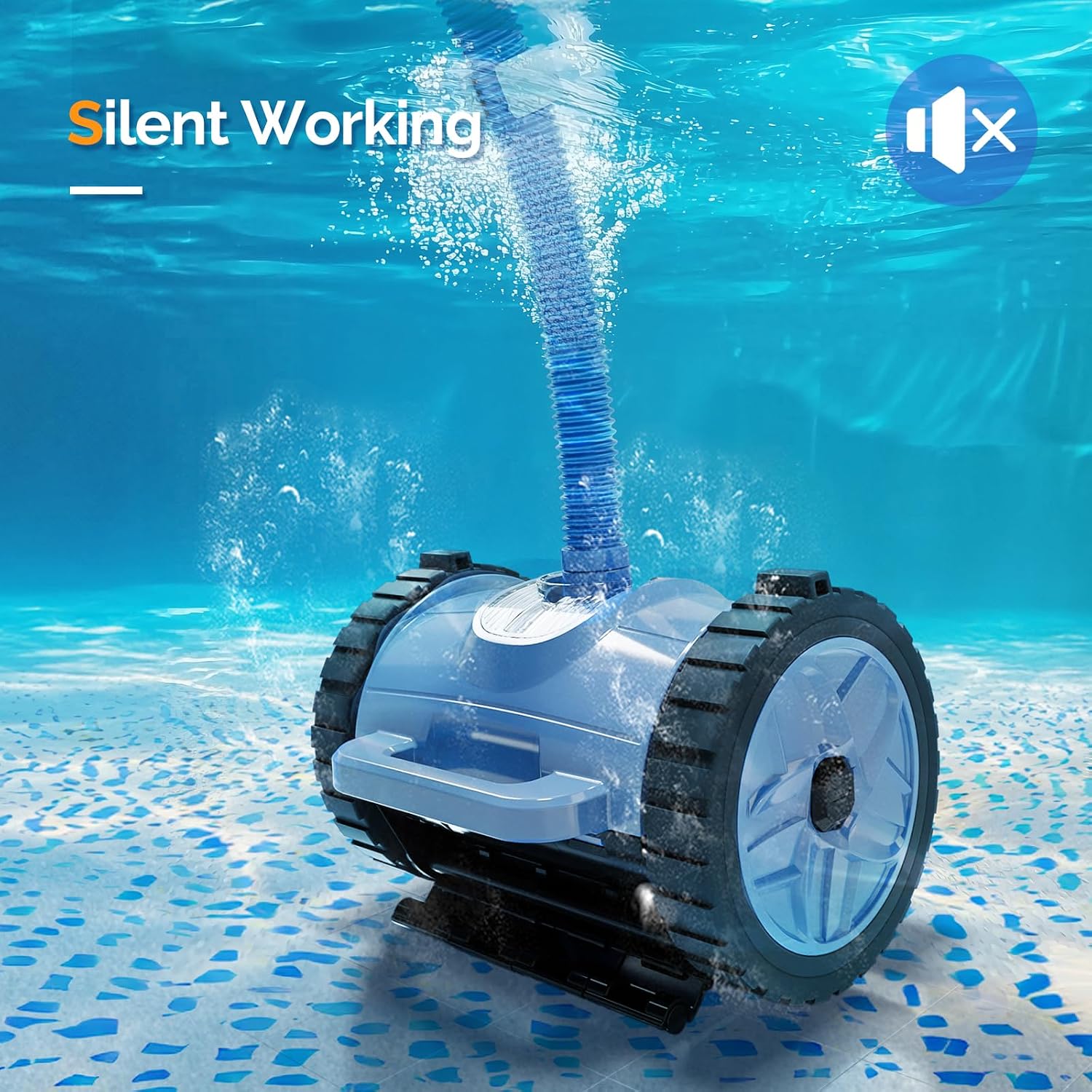 (2025 Upgrade) VINGLI Pool Vacuum Cleaner, Suction Side Wall-Climbing Sweeper for Ground&Inground Pools, Automatic Pool Vacuum with 39.6ft Tangle-Free Hose (Memory Blue&Gray)