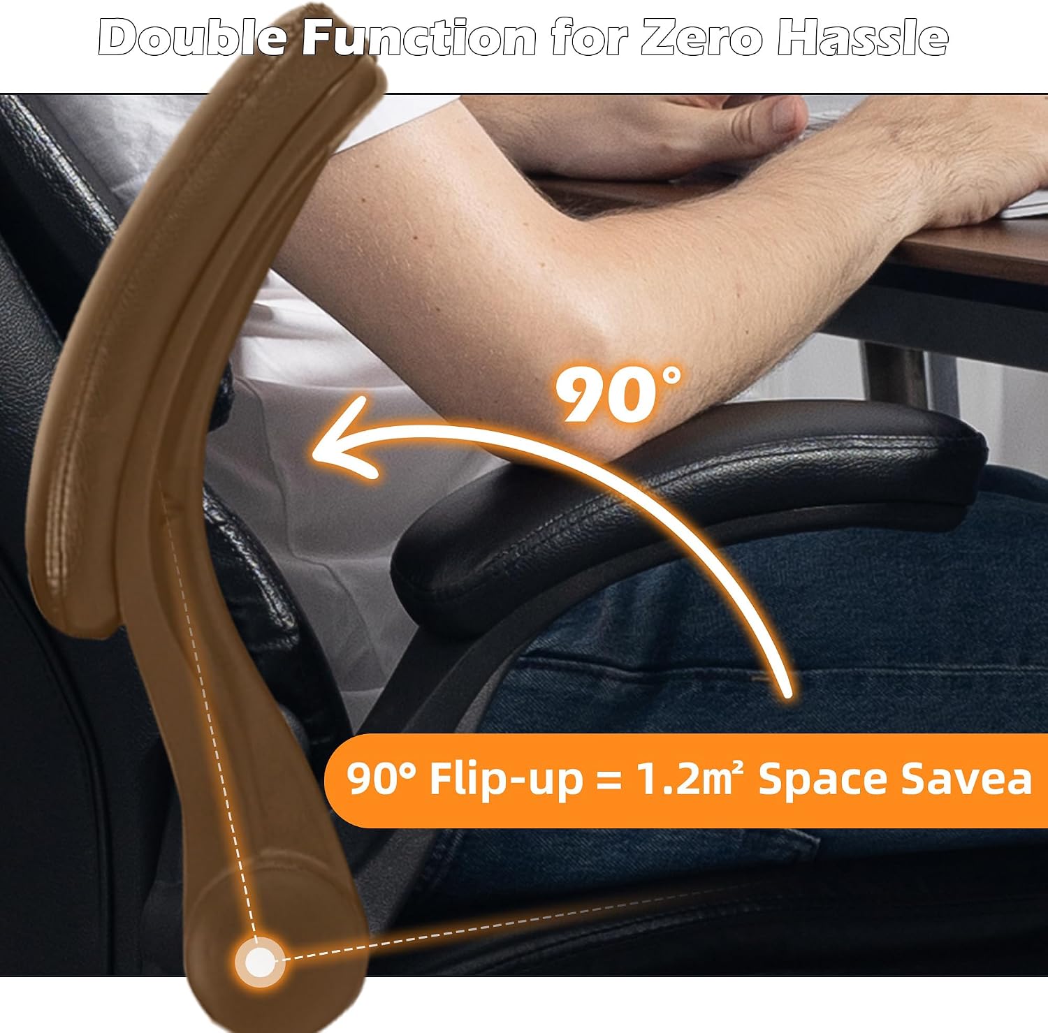 Office Chair - Ergonomic High Back Computer Desk Chair with Rocking Function & Lumbar Support - Executive Comfortable Wide Swivel Rolling Office Leather Chair with Flip-up Armrests for Home Gaming