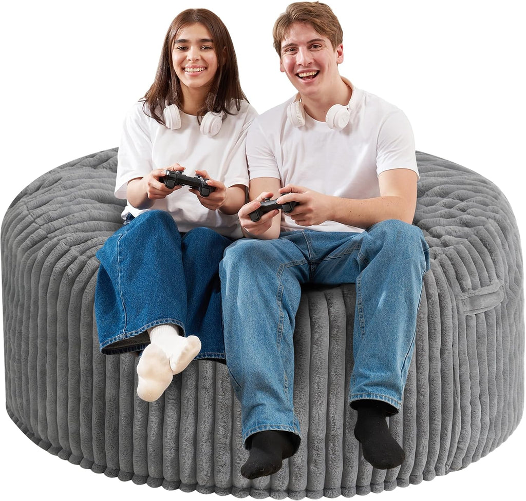 Homguava 5 FT Bean Bag Chair,5' Big Bean Bag,Giant Bean Bag Chairs for Adults with Memory Foam Filled,Comfy Large Beanbag Chairs Soft Bean Bag Sofa with Dutch Corded Plush Cover-Grey
