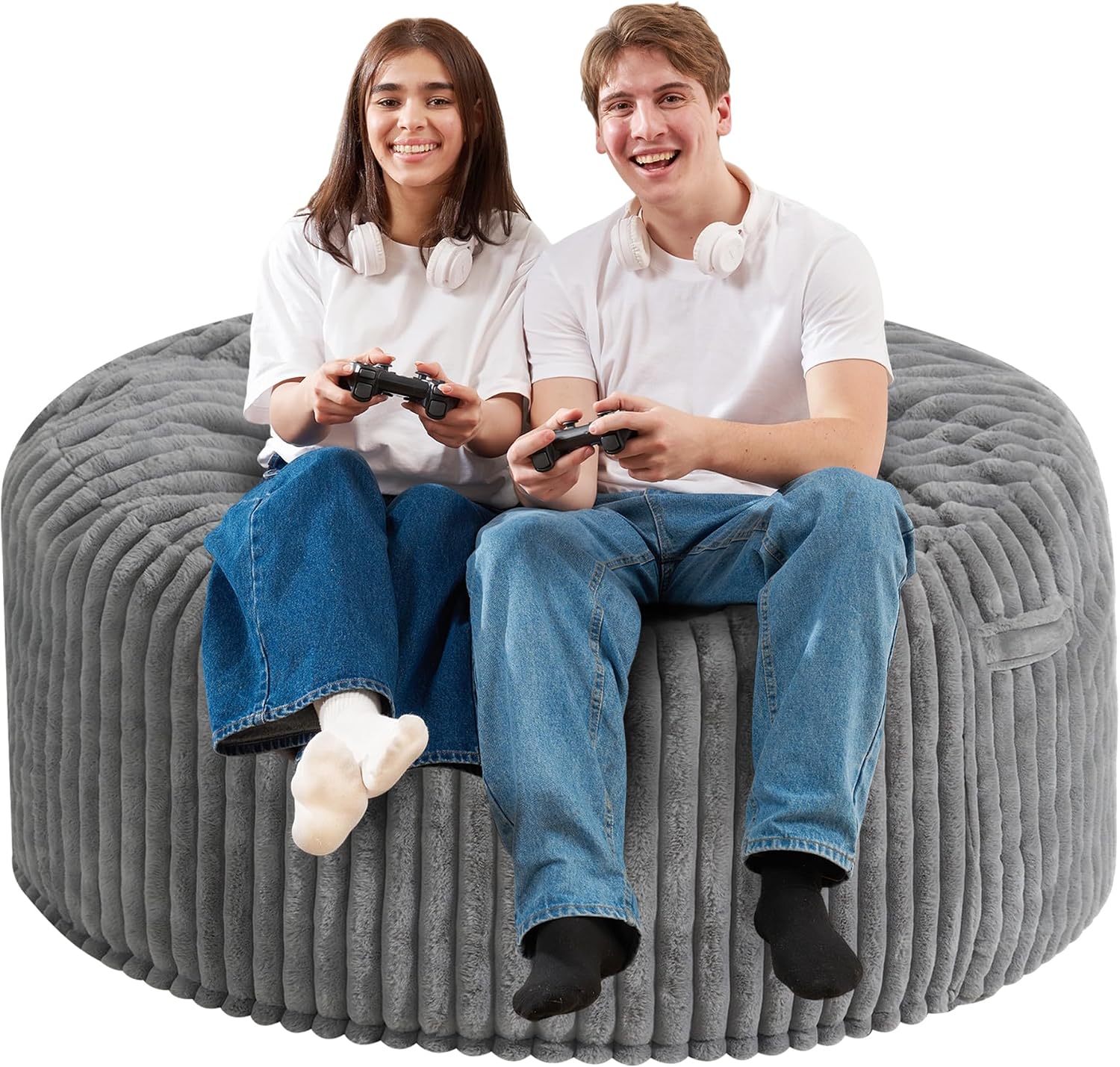 Homguava 5 FT Bean Bag Chair,5' Big Bean Bag,Giant Bean Bag Chairs for Adults with Memory Foam Filled,Comfy Large Beanbag Chairs Soft Bean Bag Sofa with Dutch Corded Plush Cover-Grey
