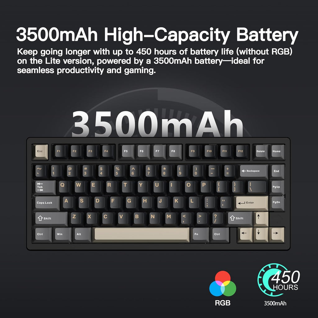 KEEBMONKEY WOBKEY Rainy 75 CNC Aluminum HMX/JWK/Cocoa Switches Triple-Mode Connectivity Mechanical Keyboard with Superior Acoustics, RGB/PP/Gradient Glass/3500mAh/Violet Switch (Standard - Black)