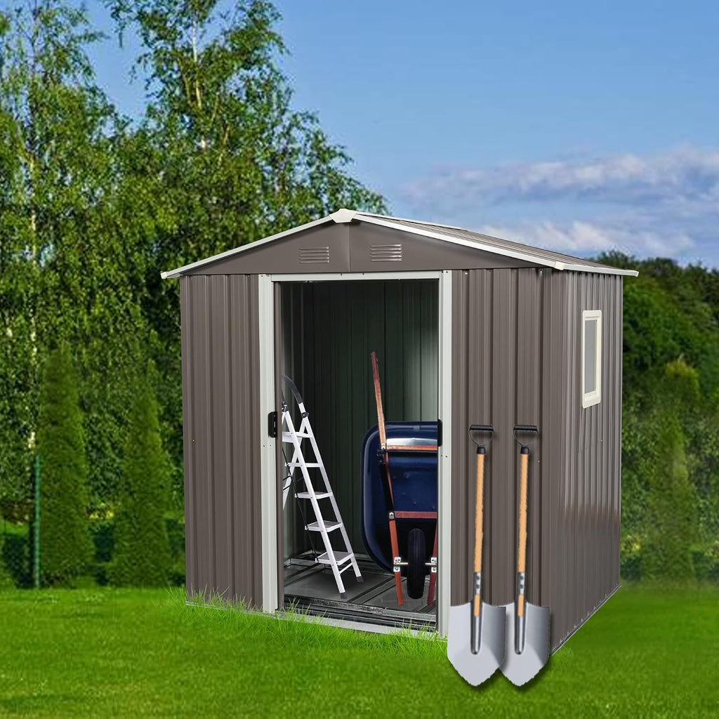 KEIKI 6x5 FT Outdoor Metal Storage Shed with Peaked Roof,Vents,Window and Metal Foundation for Garden Yard