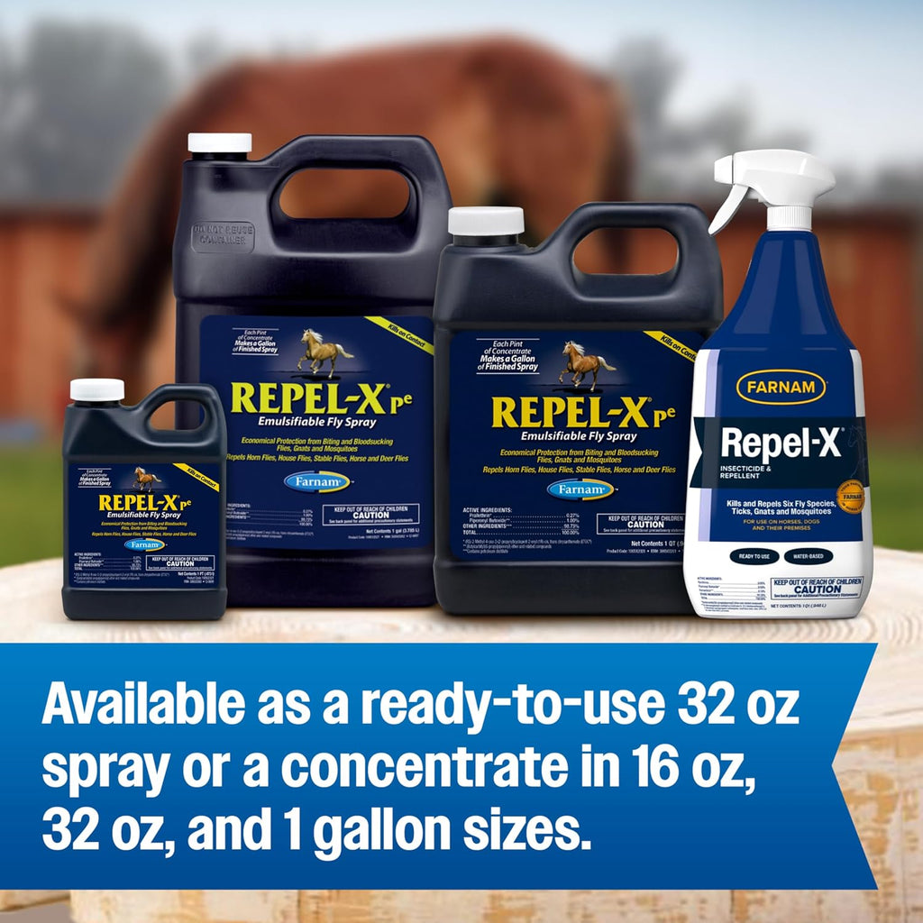 Farnam Repel-X pe Fly Spray Concentrate for Horses & Dogs – Horse Fly Spray & Insect Repellent for Mosquitoes, Ticks & Gnats – 128 oz Concentrate Makes 32 Quarts